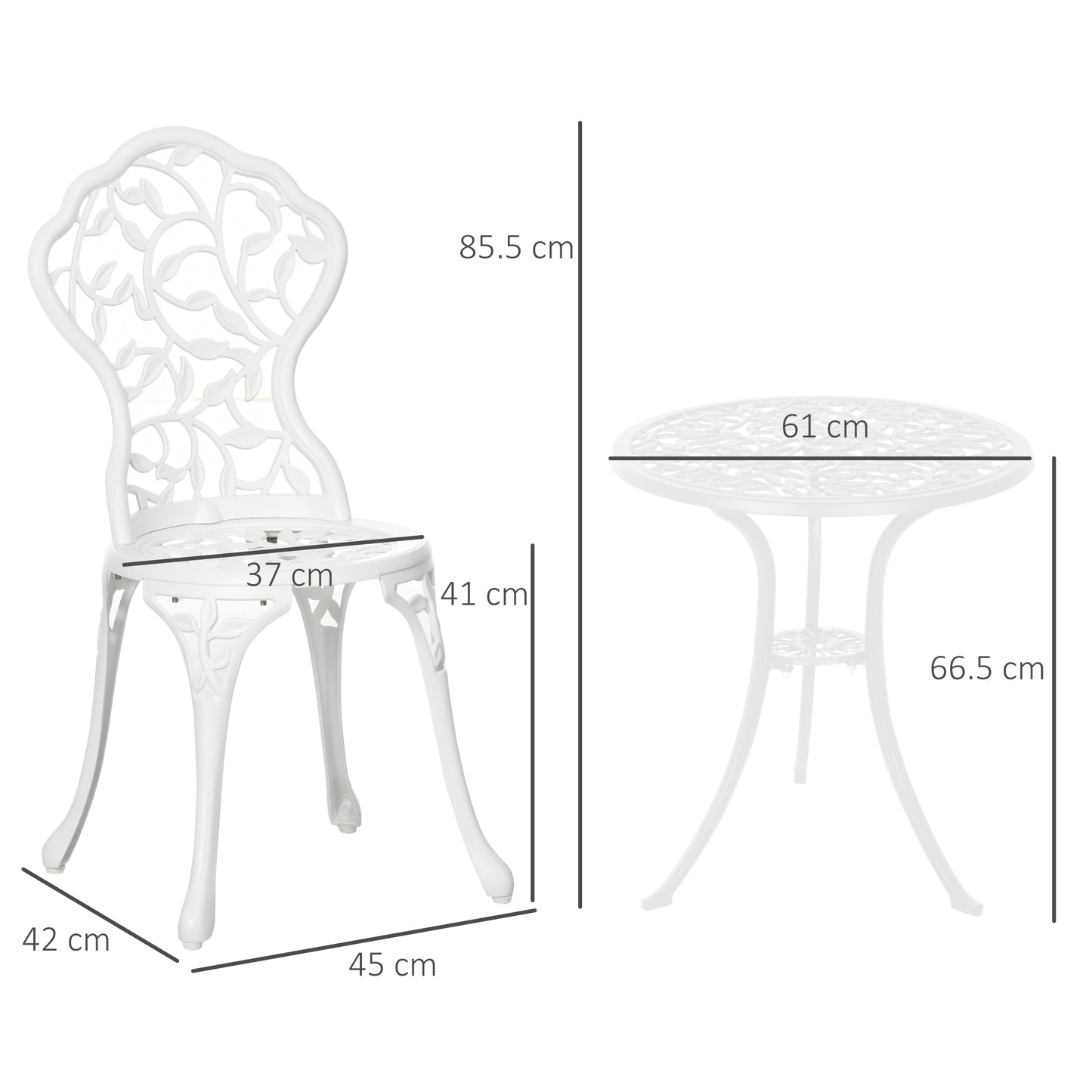 3 Pcs Aluminium Bistro Set Garden Furniture Dining Table Chairs