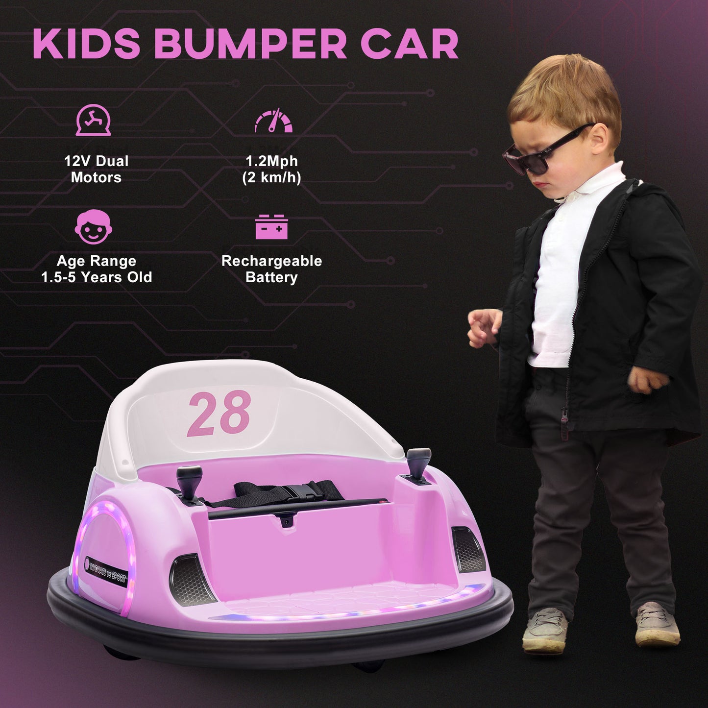 360° Rotation Kids Bumper Car, 12V Waltz Car with Remote Control