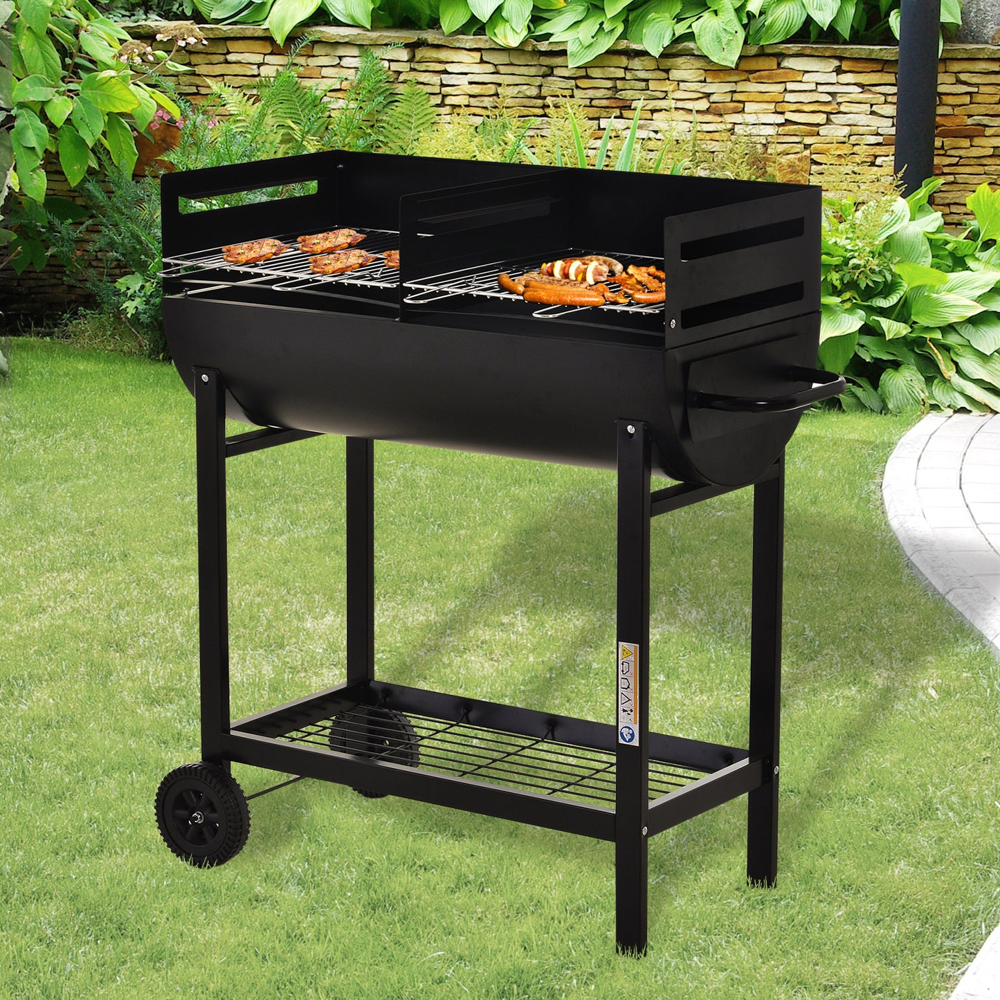 Steel 2-Grill Charcoal BBQ w/ Wheels