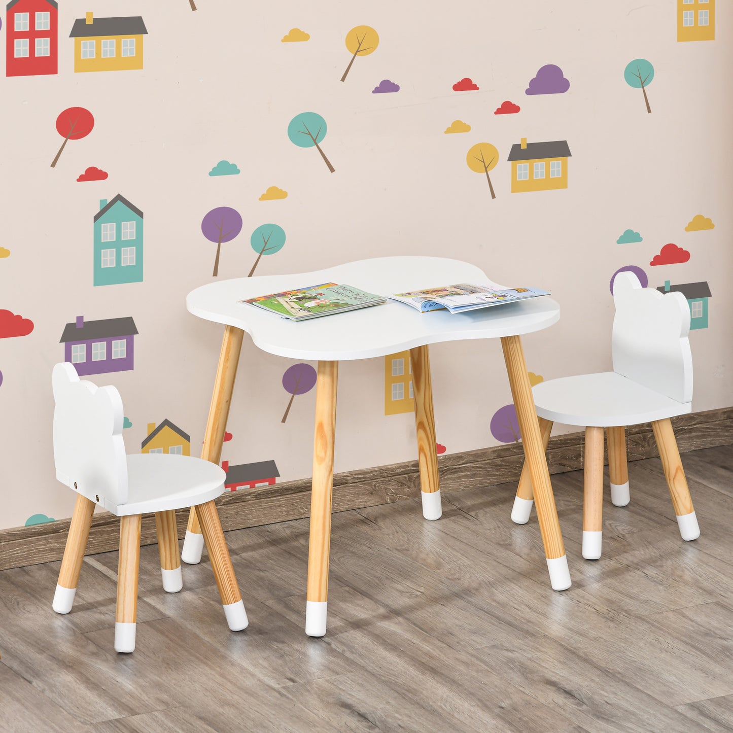 3-Piece Kids Table and Chair Set with 2 Bear-Shaped Chairs