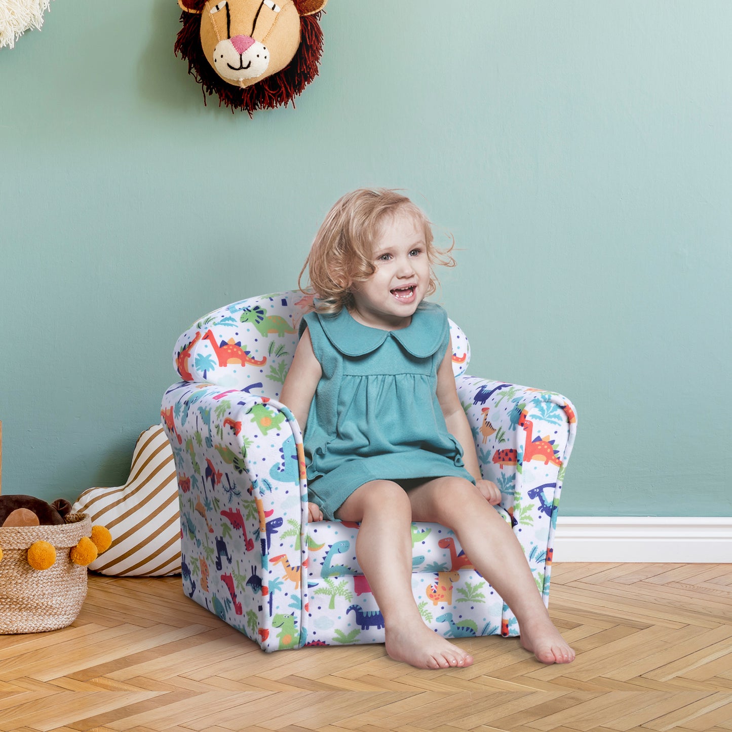 Children's Armchair Flannel Kids Sofa Tub Chair Cartoon Dinosaur