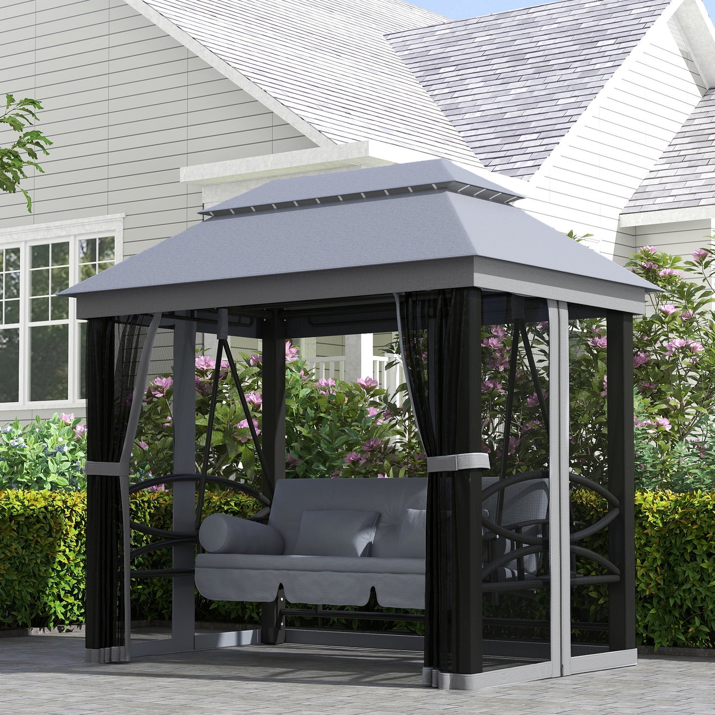 3 Seater Swing Chair 3-in-1 Convertible Garden Swing Seat Bed