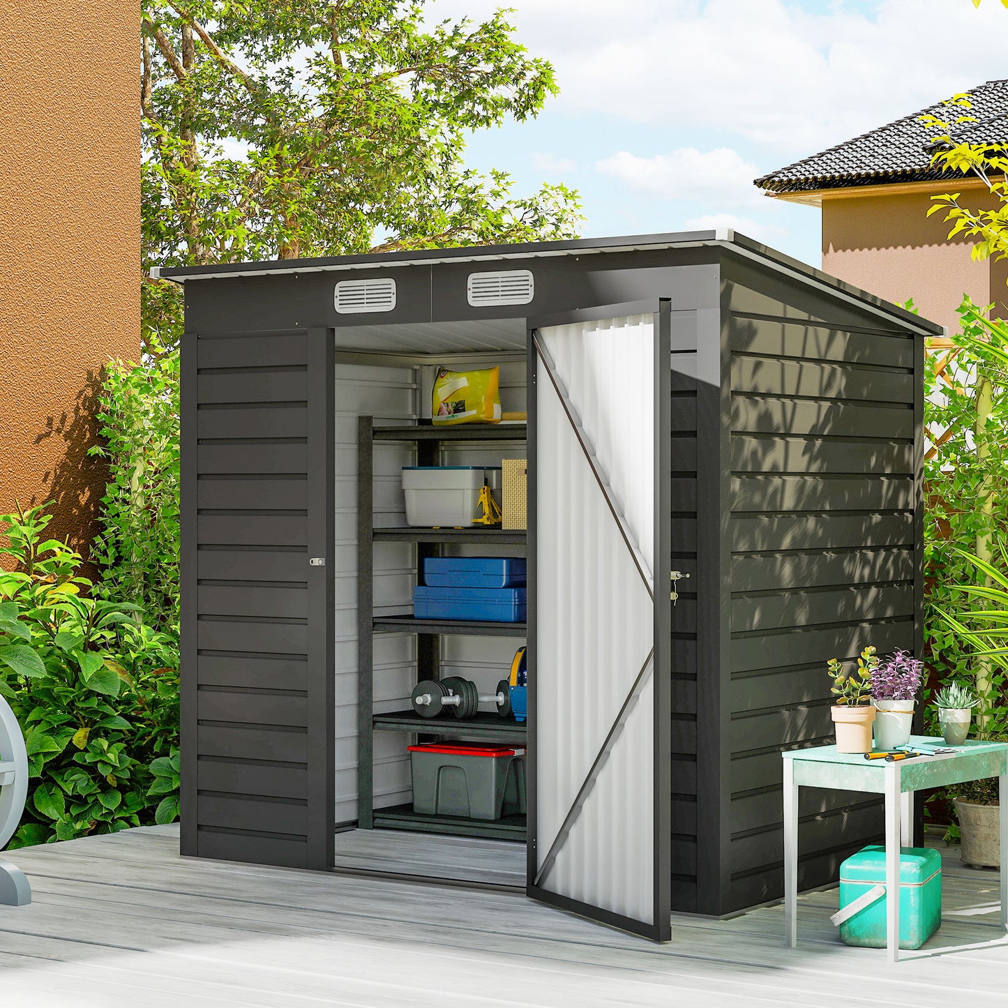 4 x 6ft Galvanised Metal Garden Shed, with Locking Door