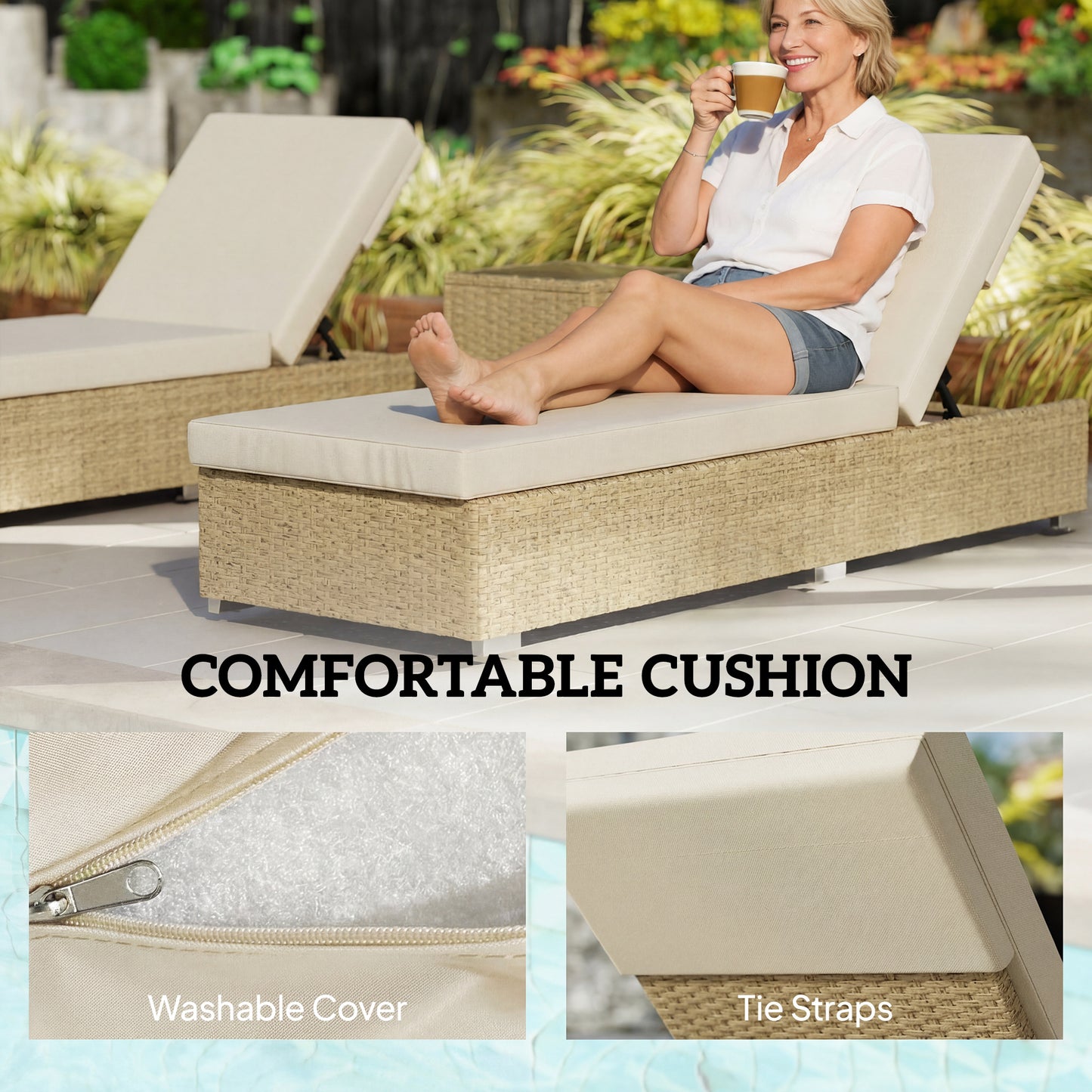 Rattan Sun Loungers Set of 2 with Side Table