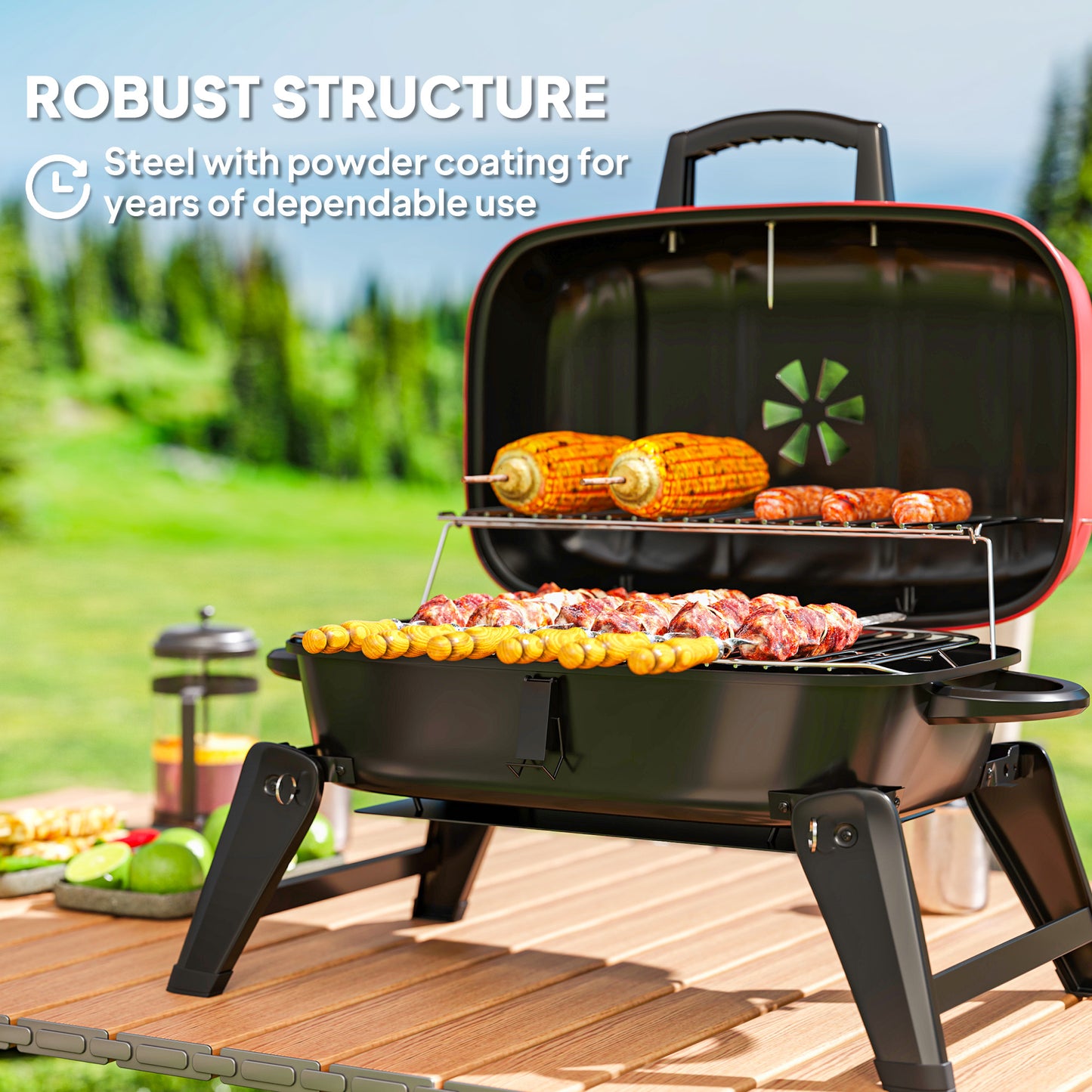 Charcoal Barbecue Grill Folding BBQ Grill with 1232 cm² Cooking Area