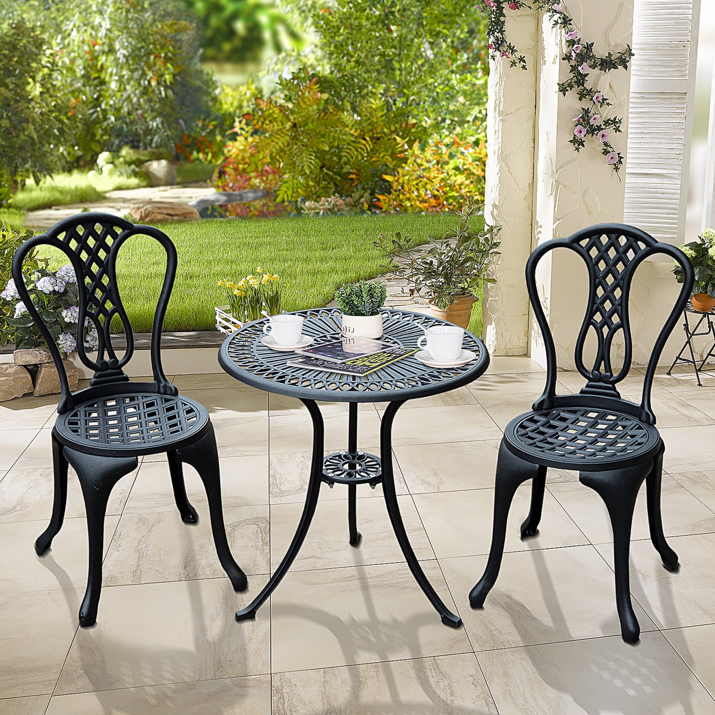 3 Piece Patio Cast Aluminium Bistro Set Garden Outdoor Furniture