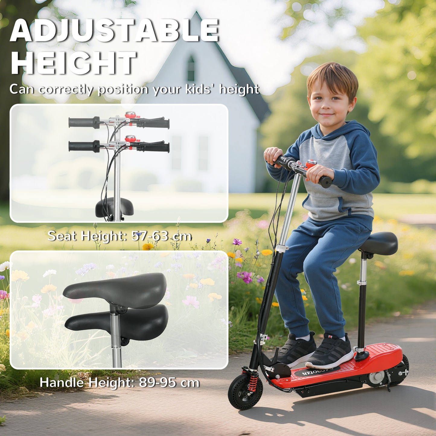 Steel Ride on Powered Scooter, Folding E-Scooter with Warning Bell