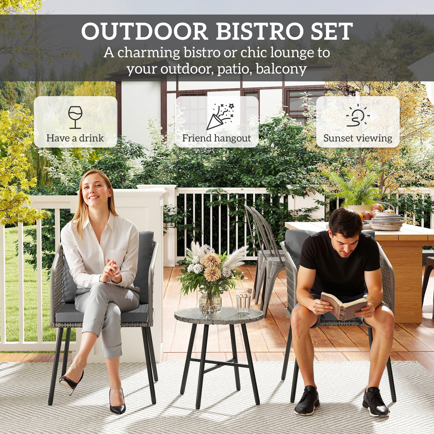 Three-Piece Cut-Out Rattan Chair and Table Set