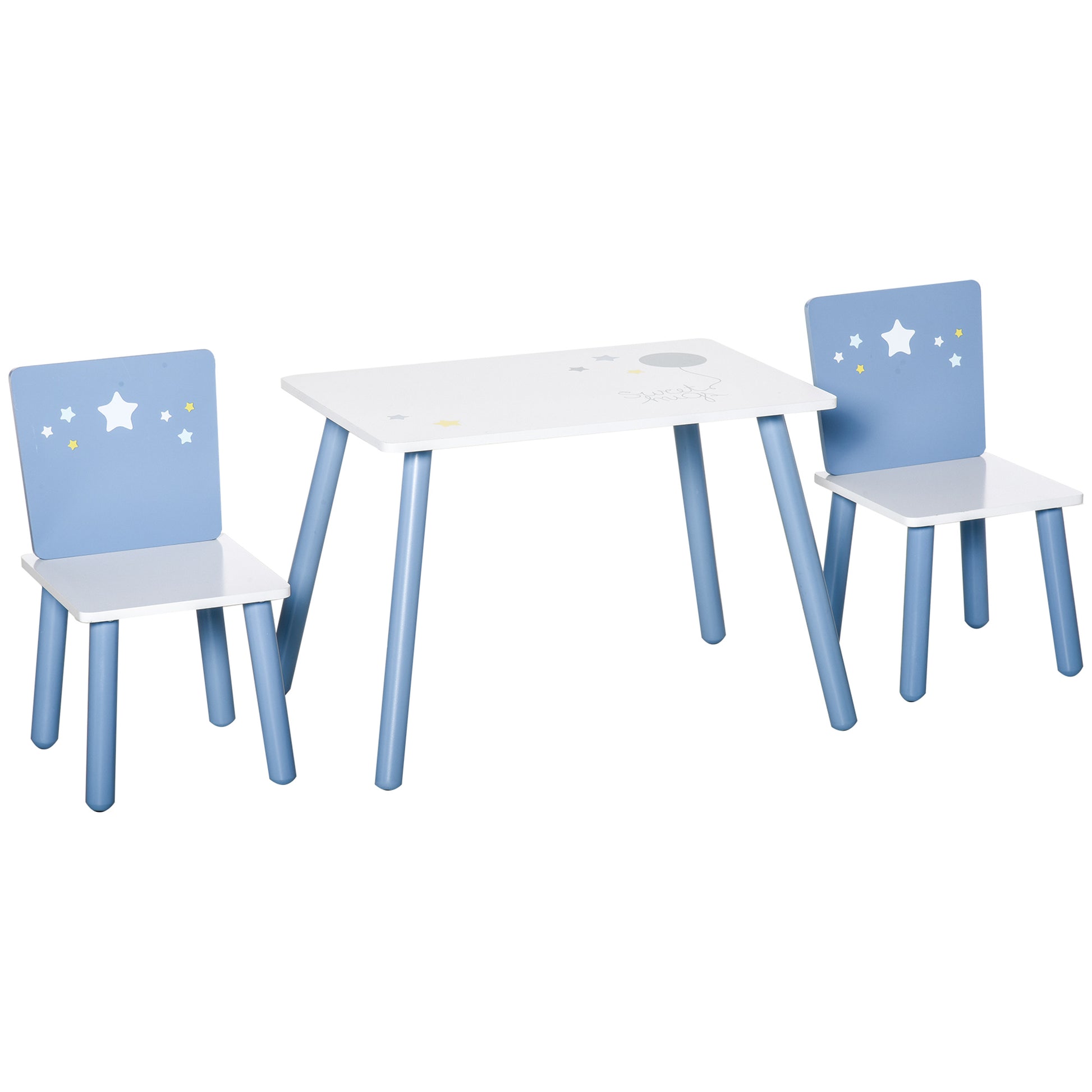 3 Pcs Kids Table & Chairs Set w/ Wood Legs Safe Corners Cute Stars