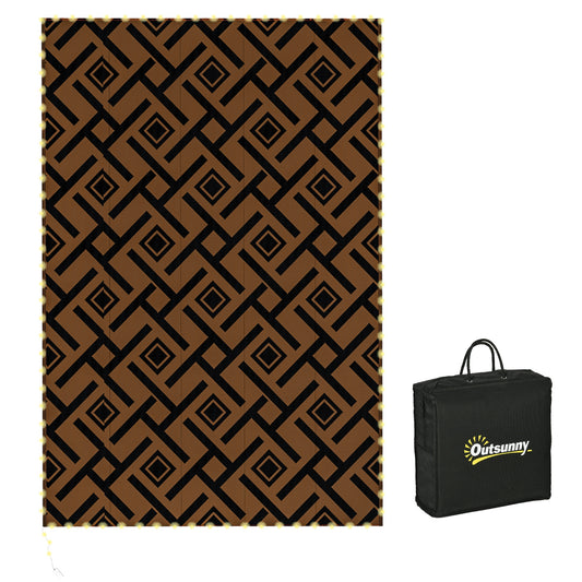 Plastic Straw Reversible RV Outdoor Rug with LED String Light