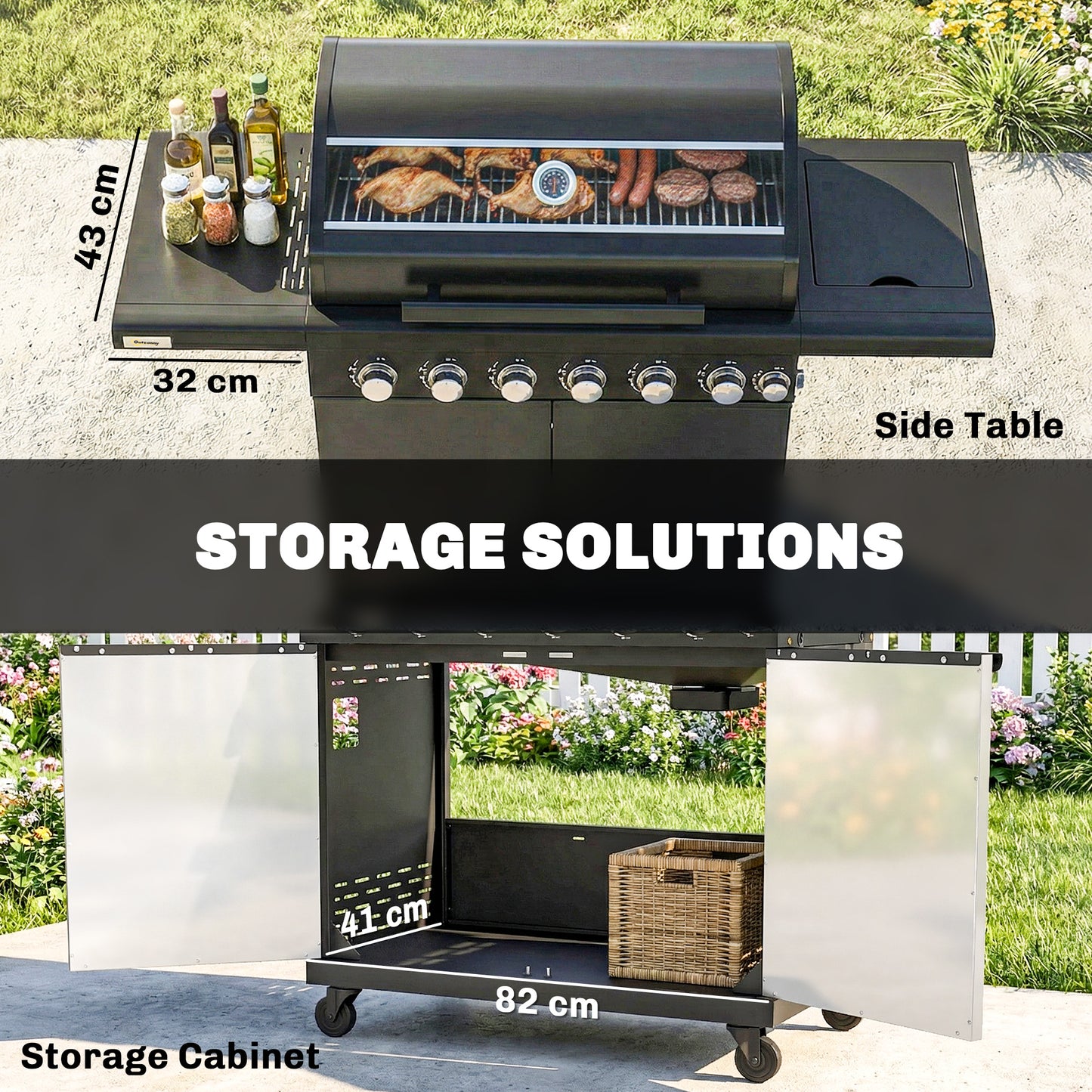 6+1 Burner Gas BBQ Grill, Outdoor Barbecue Trolley with Wheels
