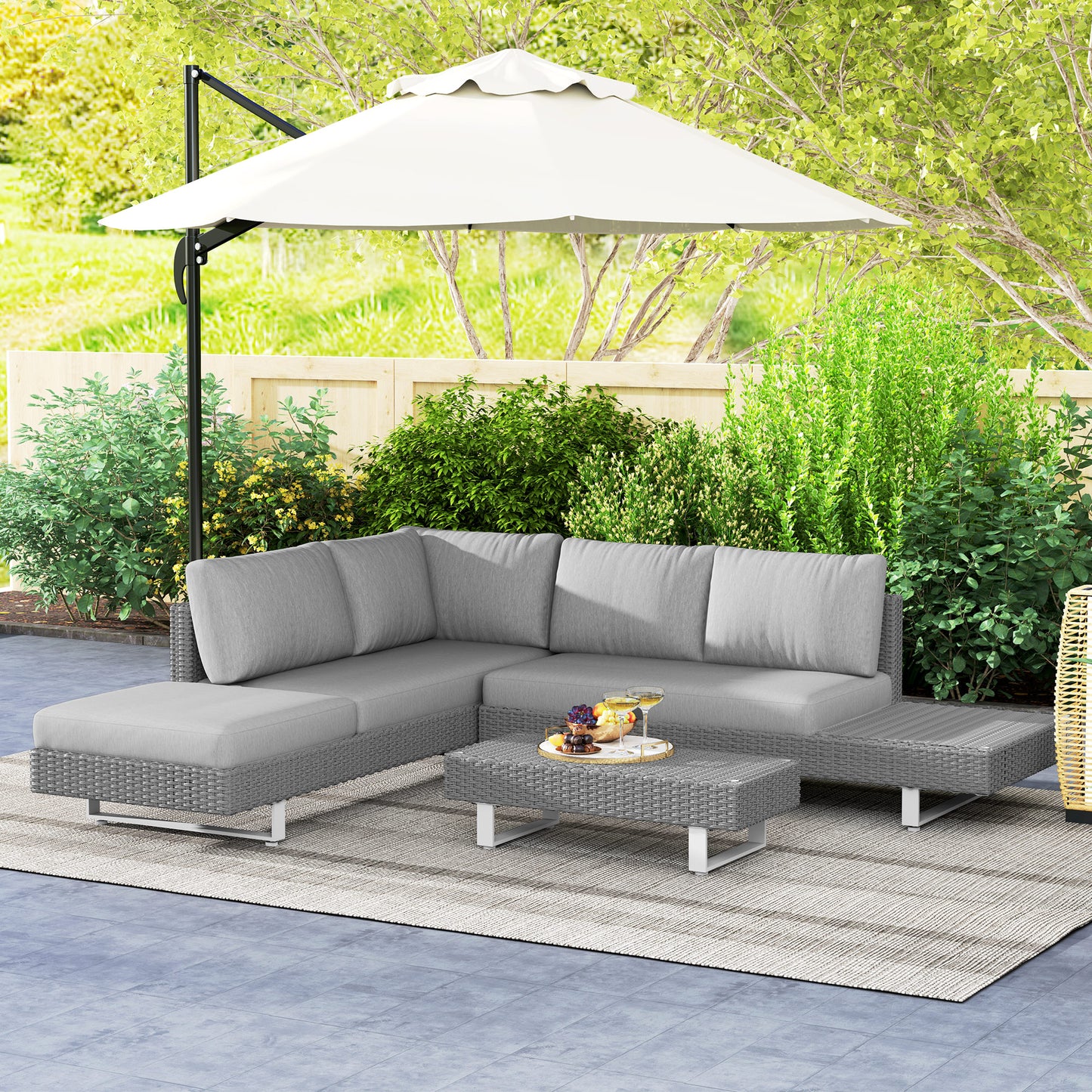 Three-Piece Rattan Sofa Set, with Cushions
