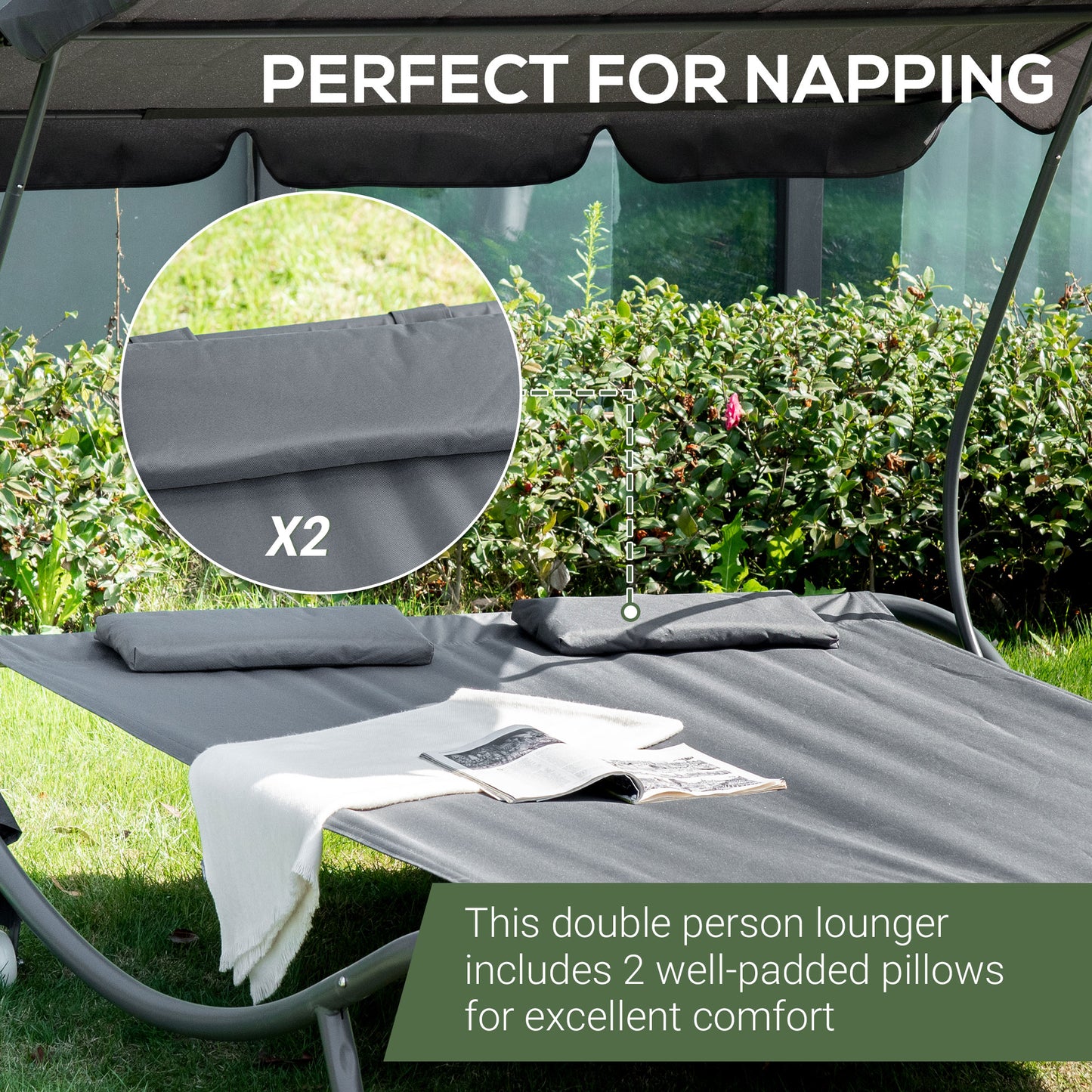 Double Sun Lounger with Adjustable Detachable Canopy