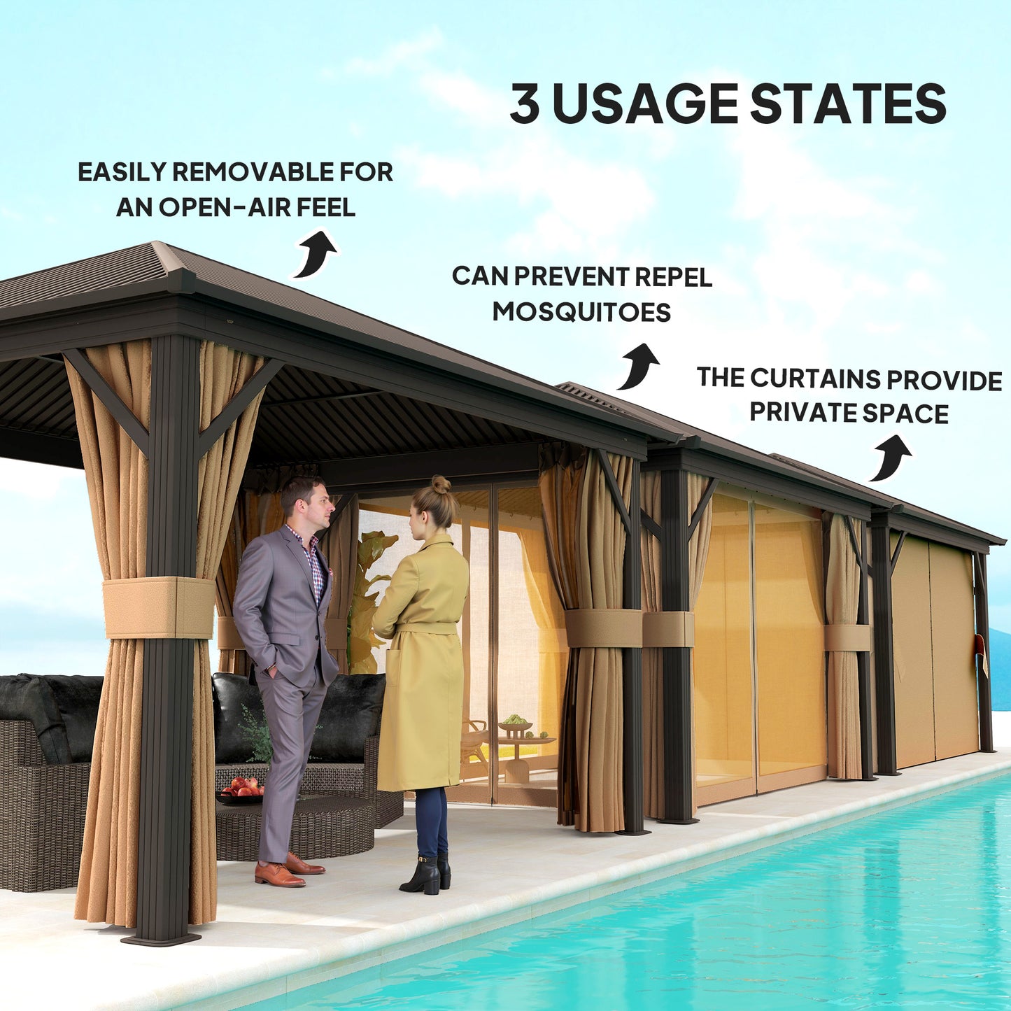 3.6 x 3 m Aluminium Hardtop Gazebo, with Accessories