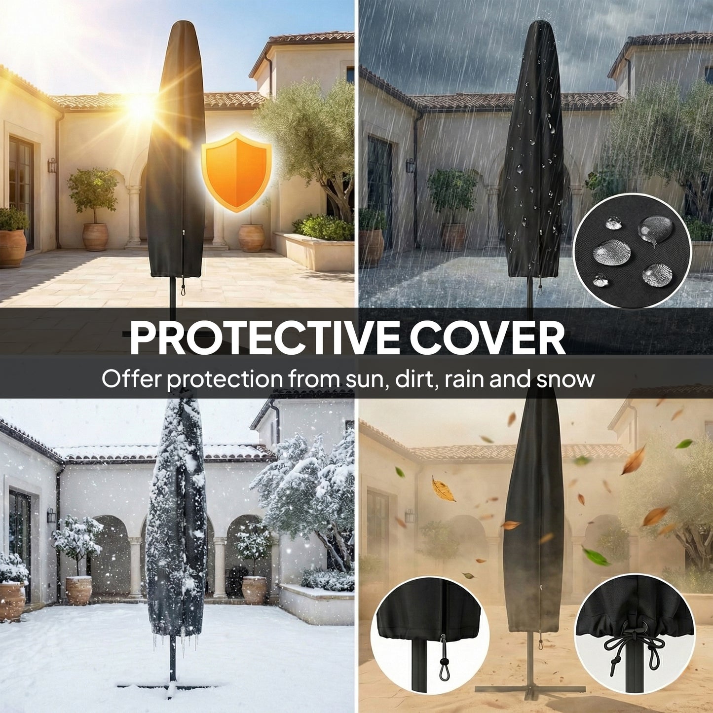 3 m Garden Cantilever Parasol with LED Solar Light