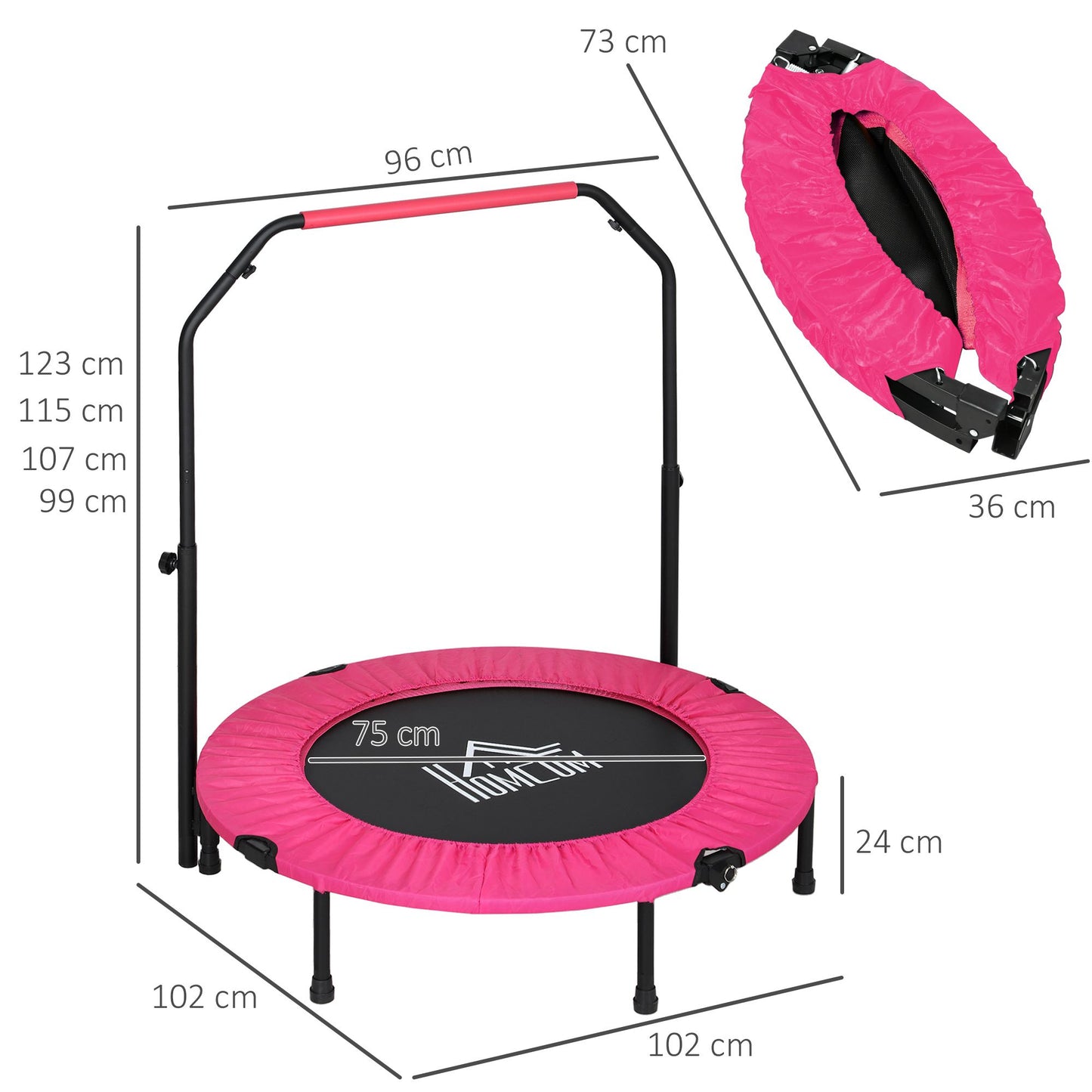 40" Foldable Mini Fitness Trampoline, with Adjustable Foam Handle