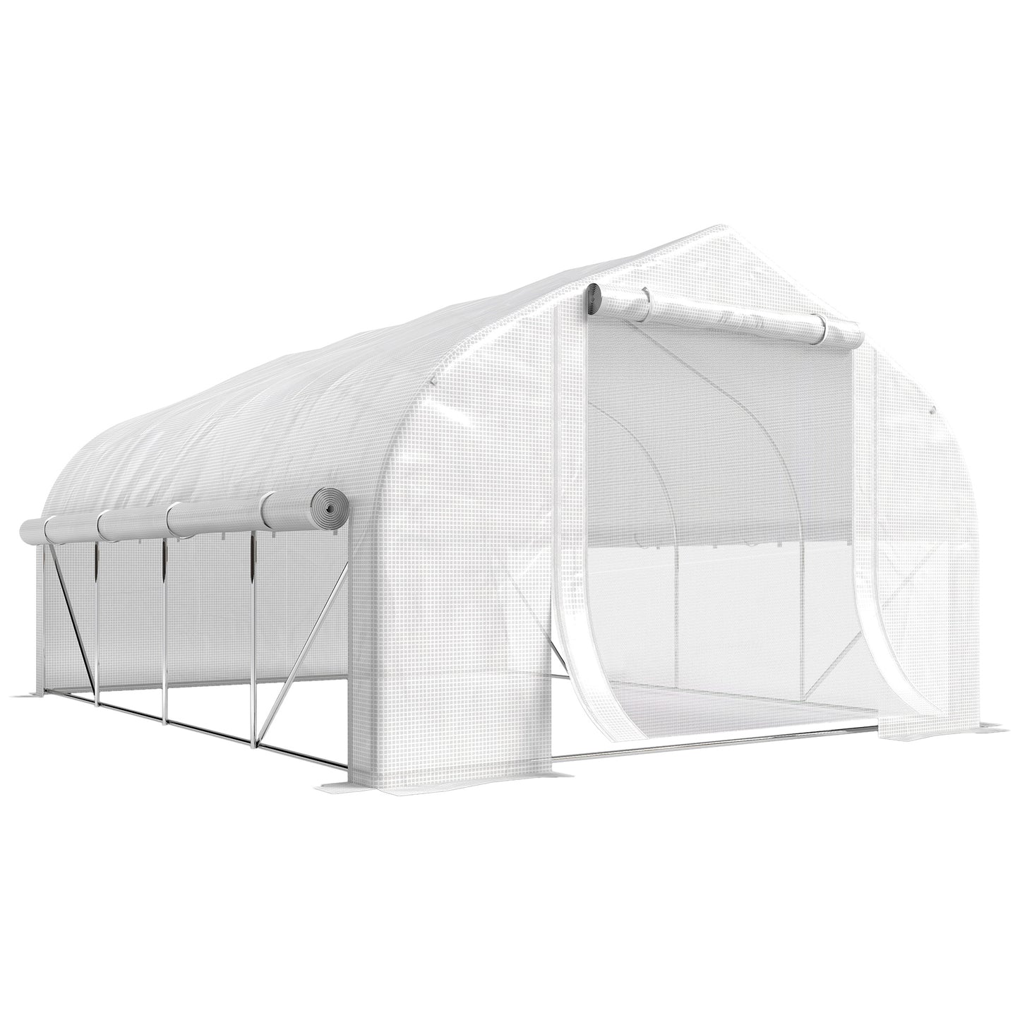 4 x 3(m) Walk-in Polytunnel Greenhouse, Zipped Roll Up Sidewalls