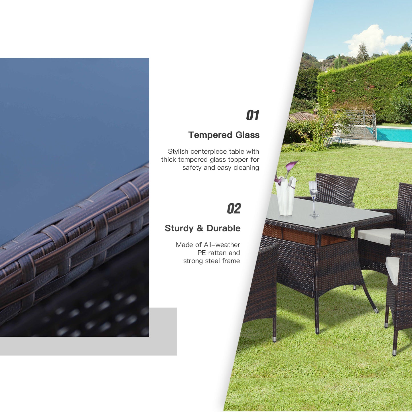 6 Seater Rattan Dining Set with Cushions