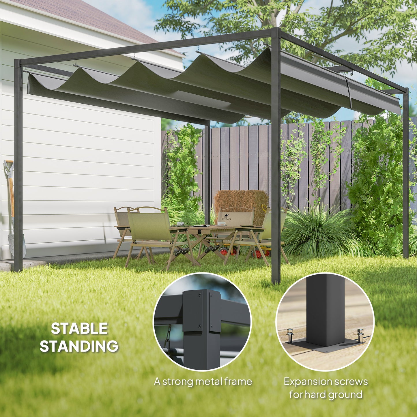 4 x 3(m) Metal Outdoor Pergola with Retractable Roof
