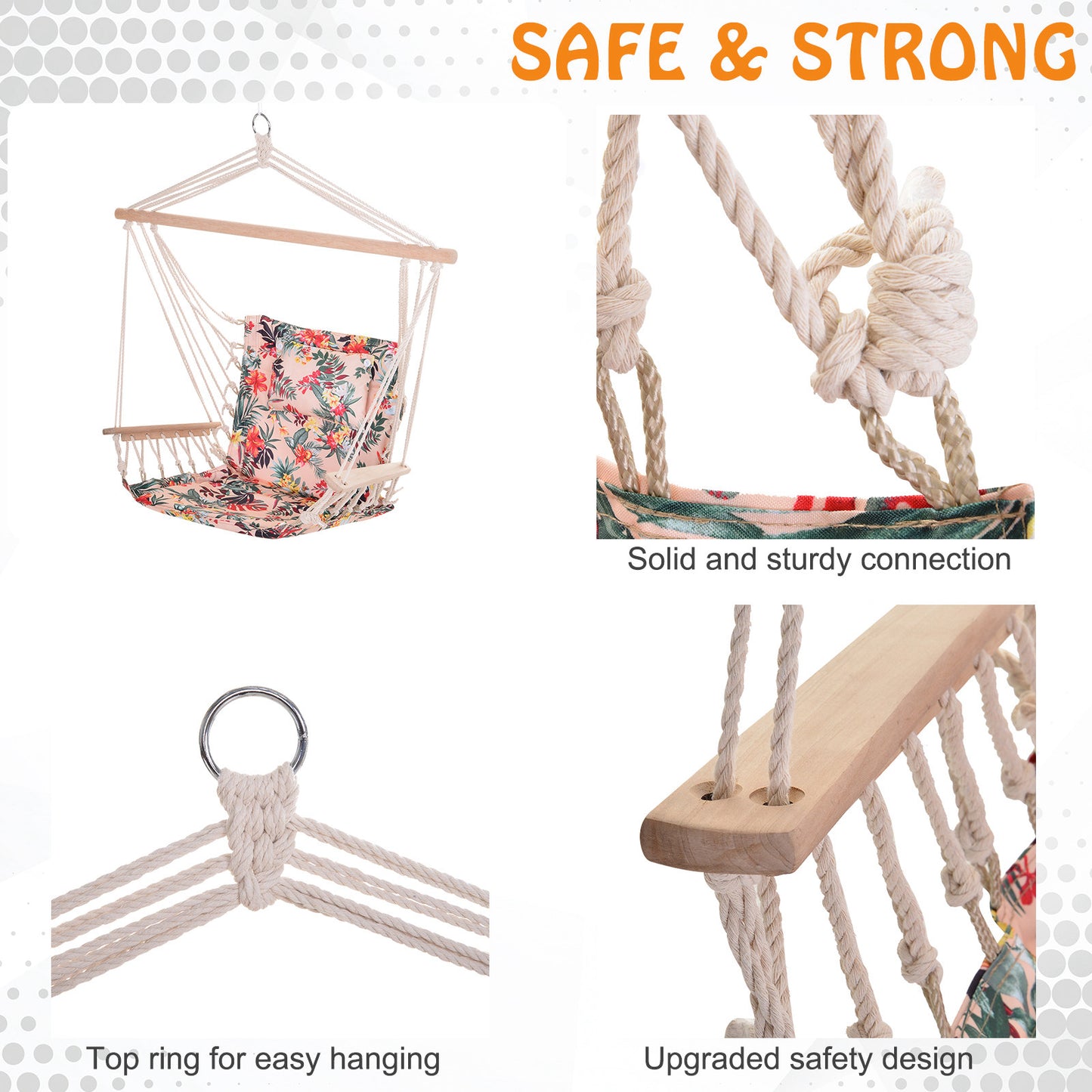 Garden Outdoor Hanging Hammock Chair Thick Rope Frame Wooden Arms