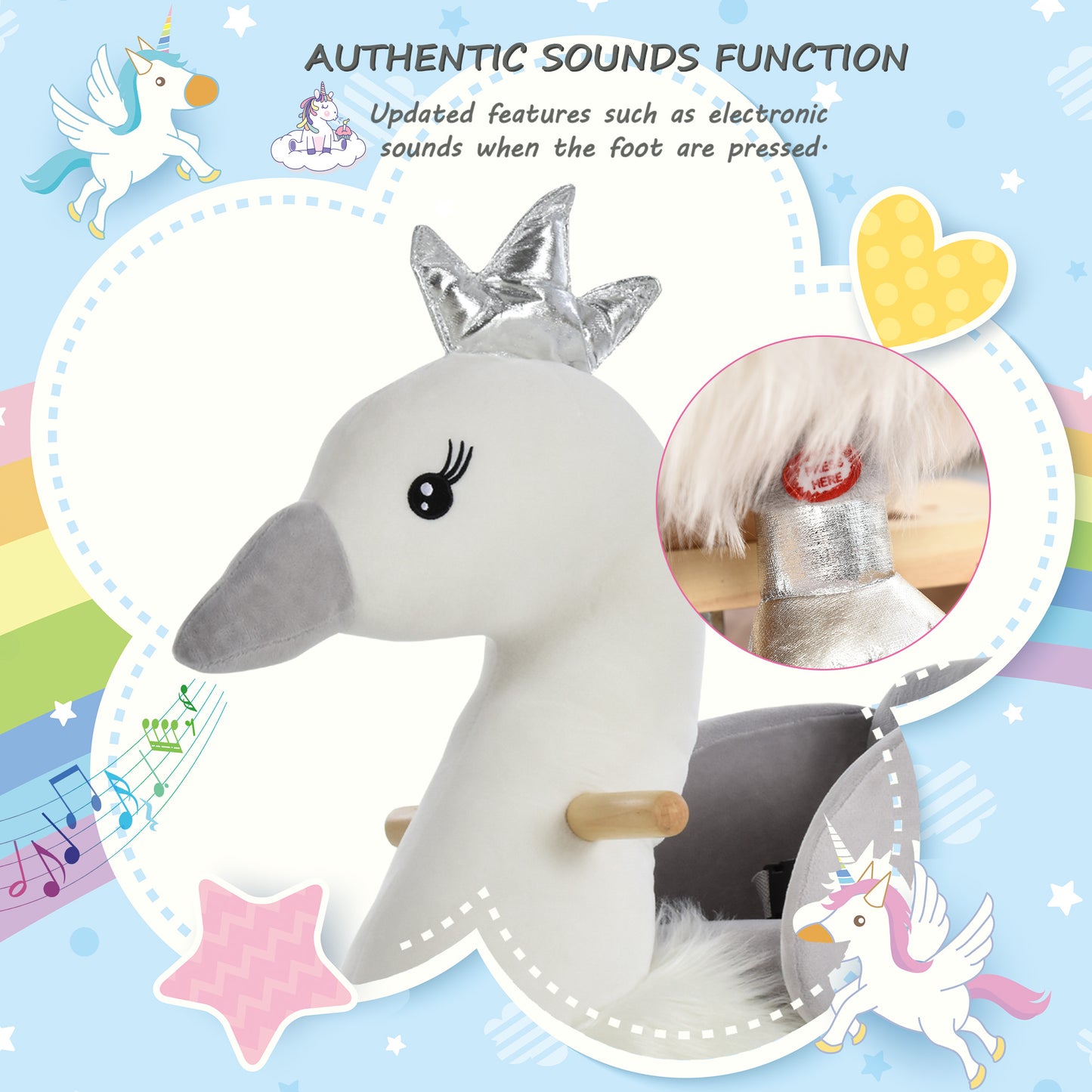 Kids Rocking Horse, Children Plush Ride On Swan Animal Rocker w/