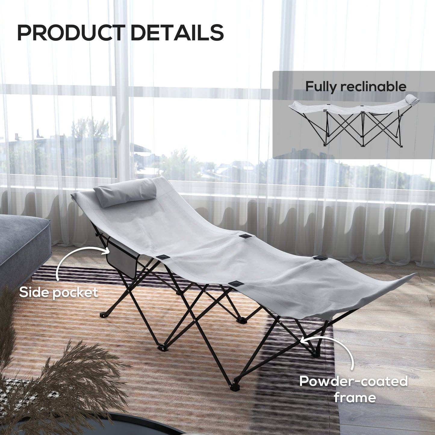 Camping Bed for Adults, Single Folding Camp Bed