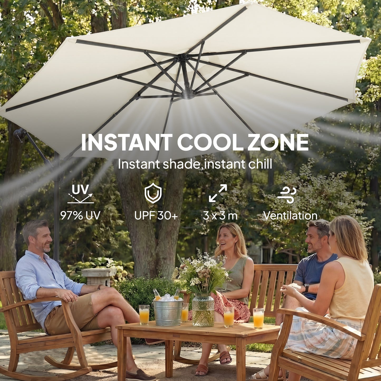 3 m Garden Cantilever Parasol with Cross Base, Sandbag
