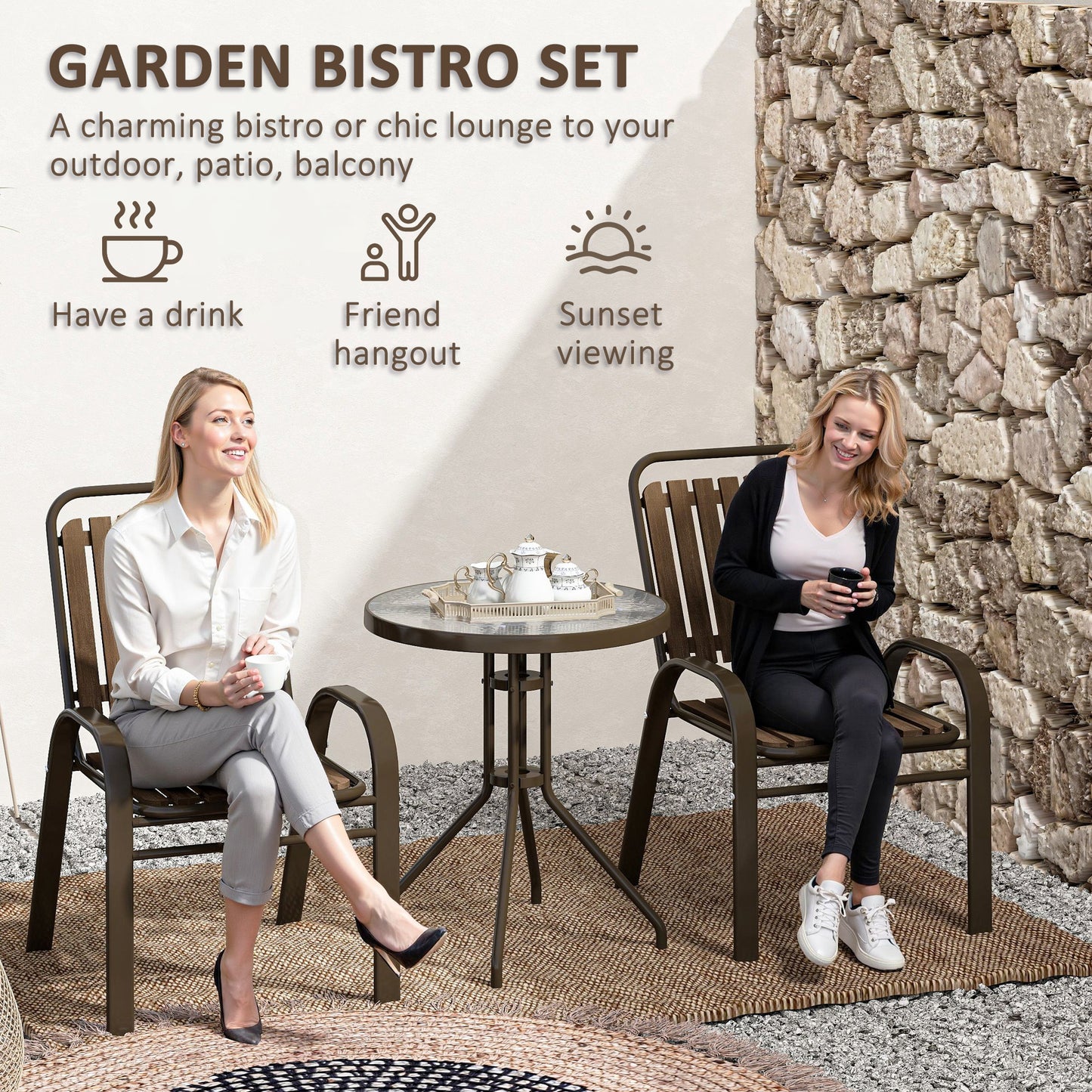 3 Pieces Patio Bistro Set with Stackable Chairs