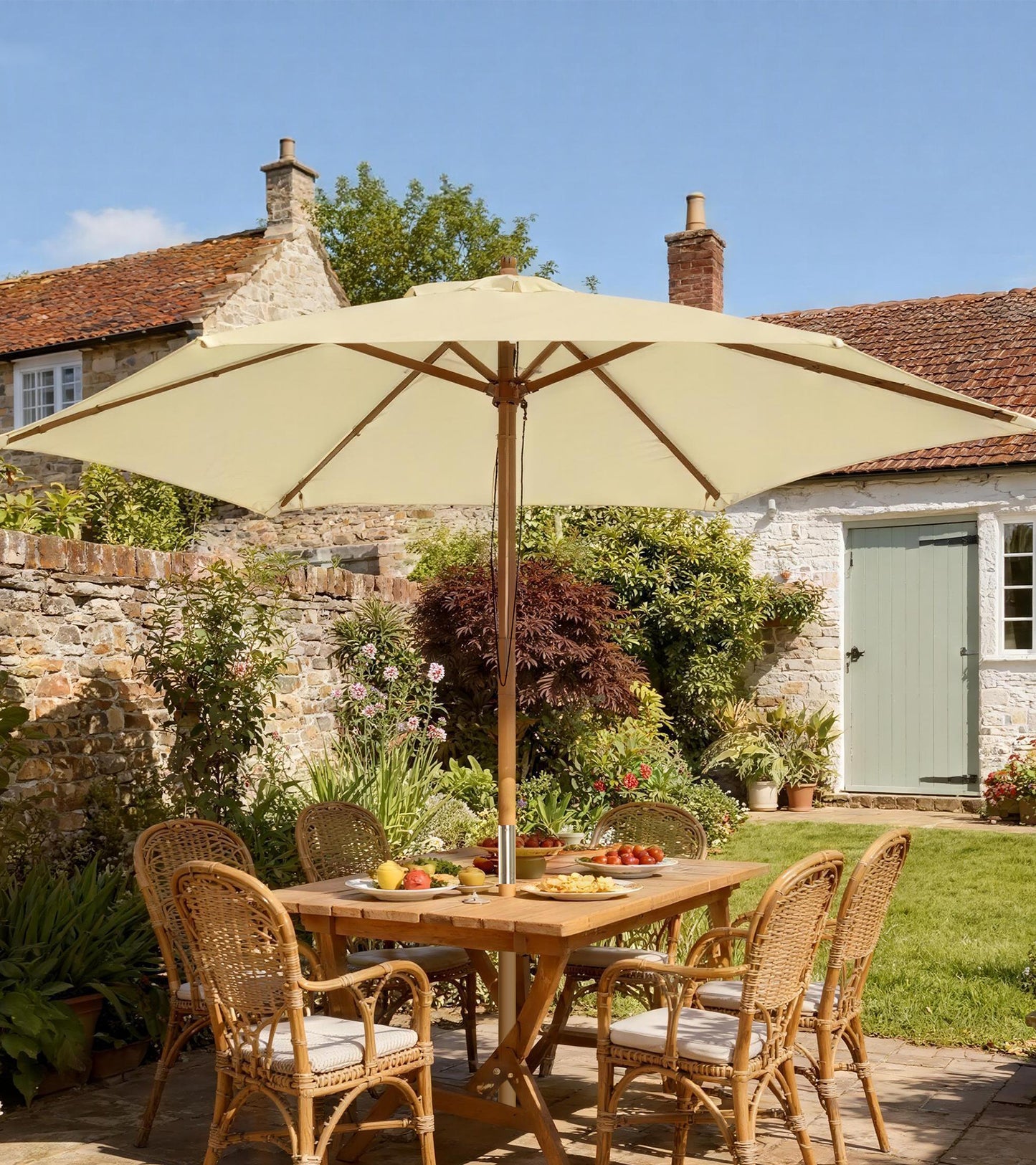 2.5m Wood Garden Parasol Sun Shade Patio Outdoor Wooden Umbrella