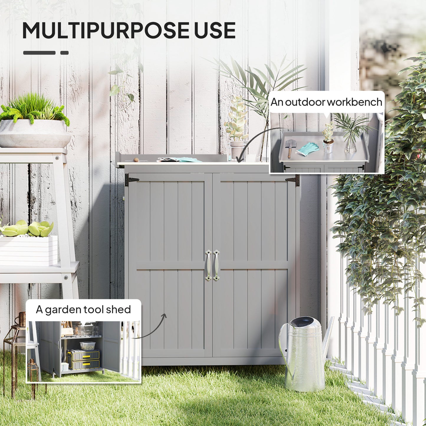 Wooden Garden Shed, Garden Tool Storage Shed with Hinged Roof