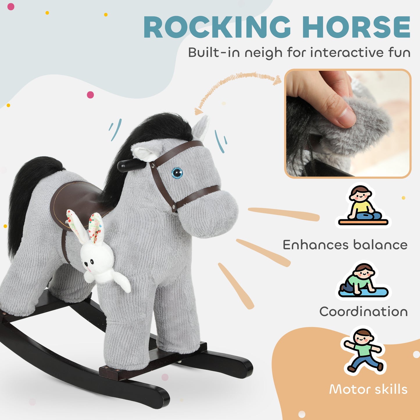 Baby Rocking Horse, Plush Ride on Toy with Handle Grip