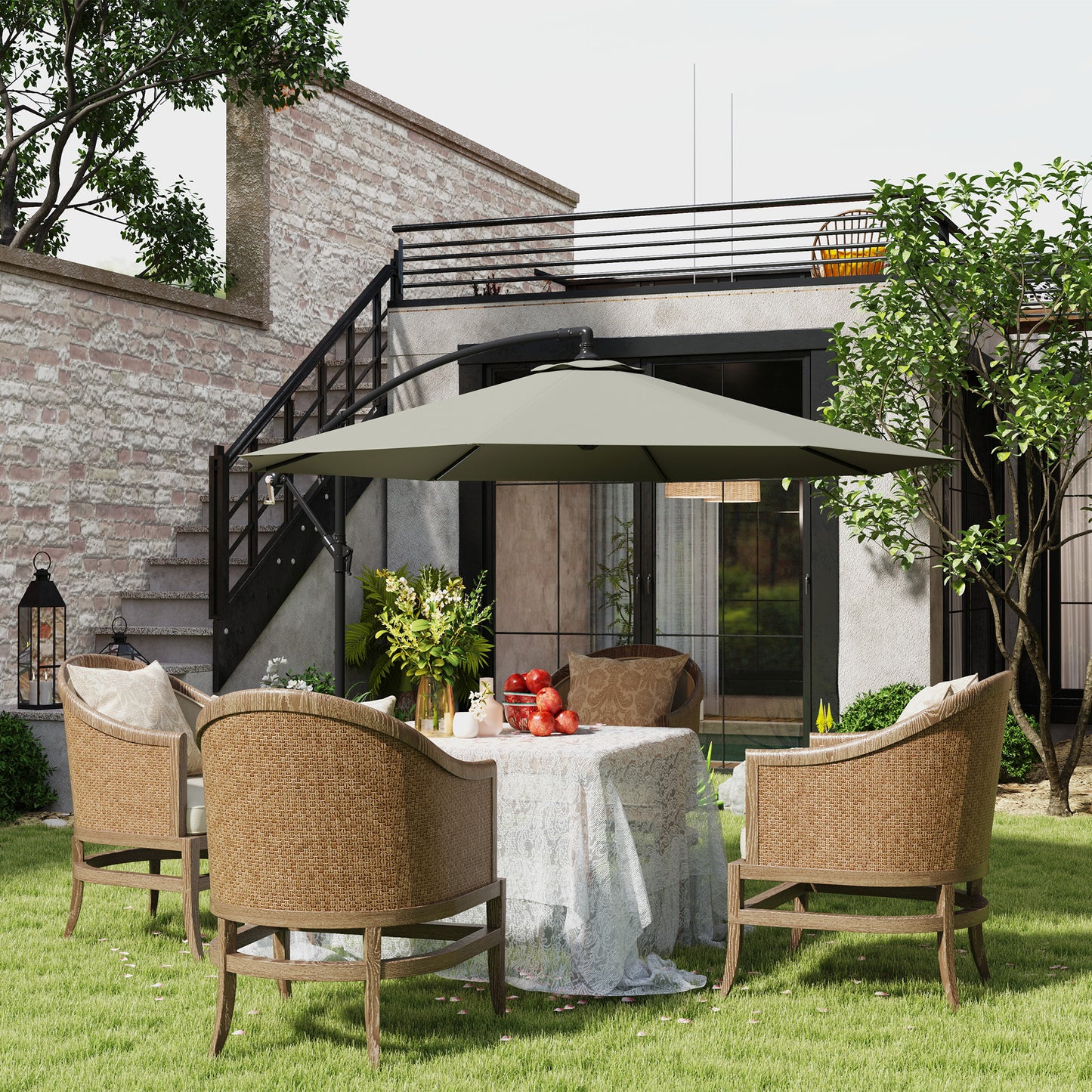 3m Overhanging Cantilever Parasol, with Cross Base