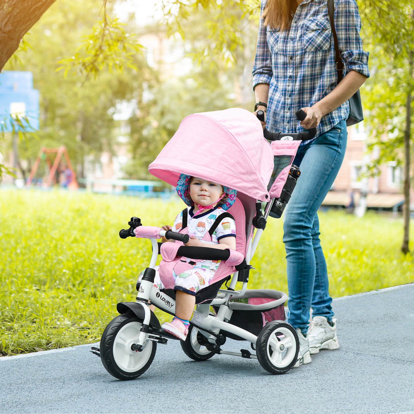 6 in 1 Kids Trike with Parent Handle, Canopy, 5-point Seat Belt (3)