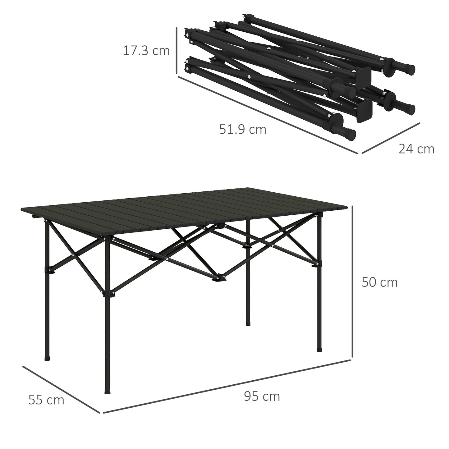 Two-Seater Portable Aluminium Table, with Roll-Up Tabletop and Bag
