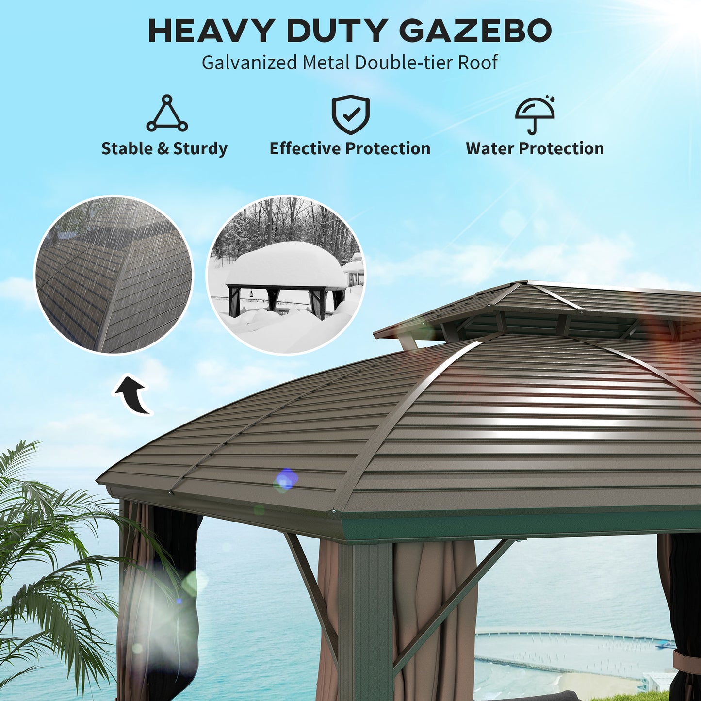 3.65 x 3(m) Hardtop Steel Gazebo Canopy with Aluminium Frame