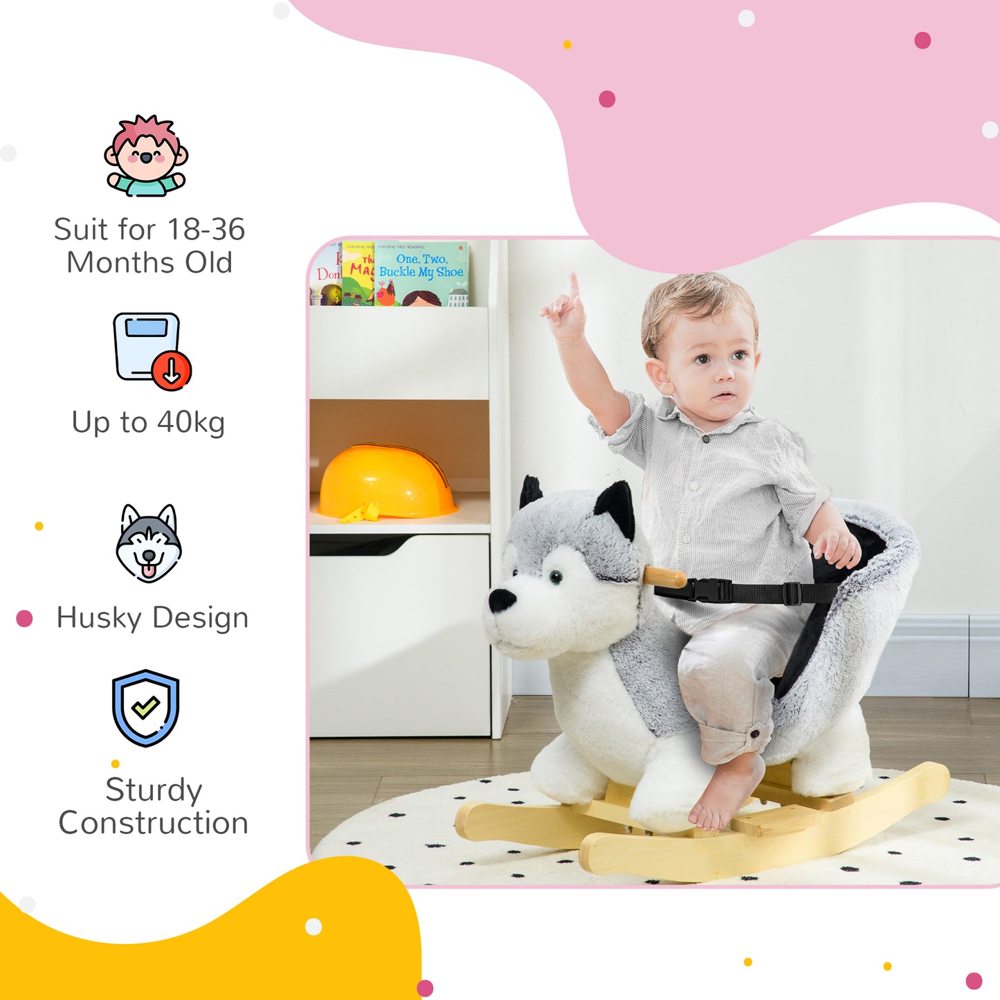 Baby Rocking Horse, Husky-Designed Plush Rocking Animal, with Sounds