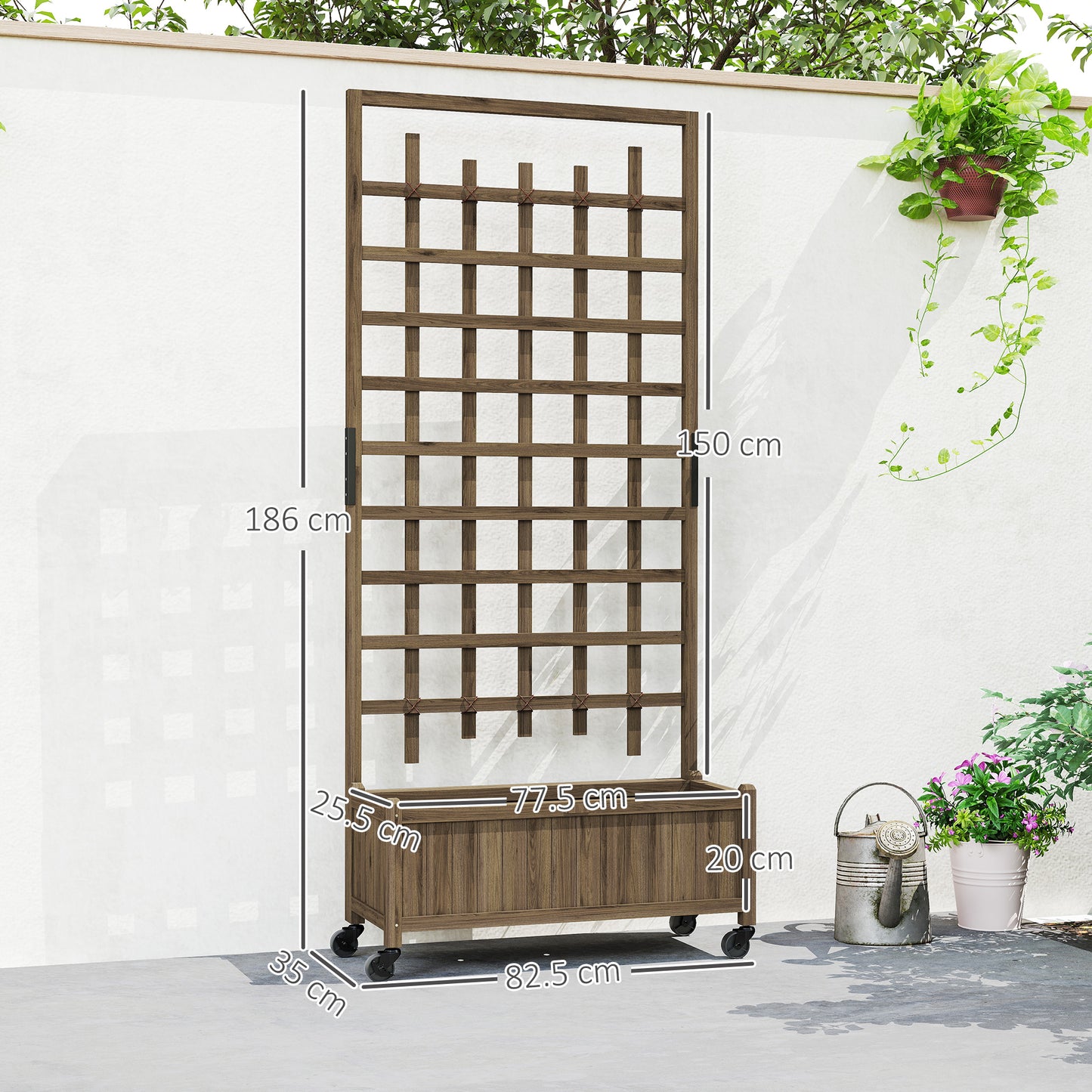 Wooden Trellis Planter, Raised Garden Bed with Wheels