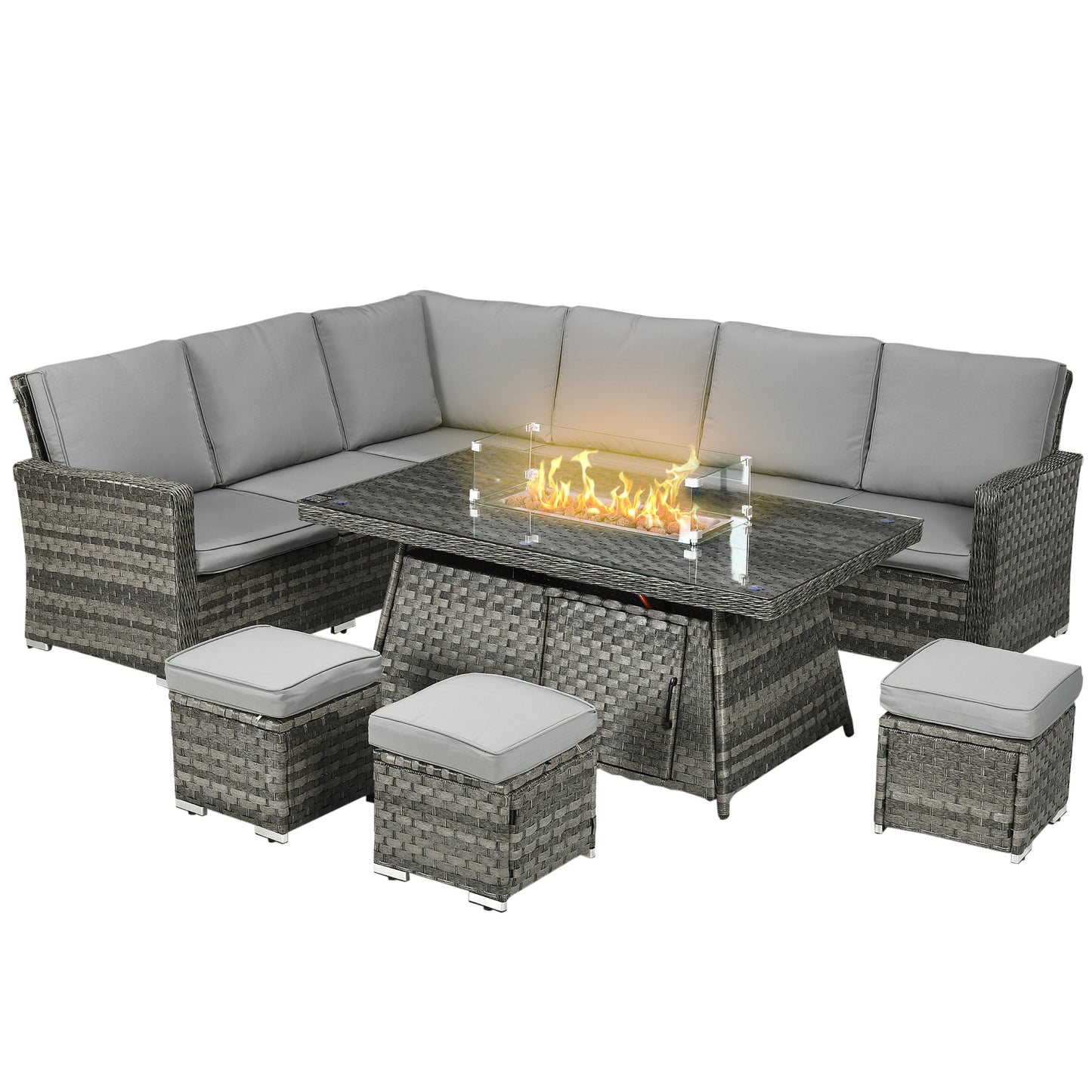 All-Season Fire Pit Patio Furniture Set Wicker Sofa Set