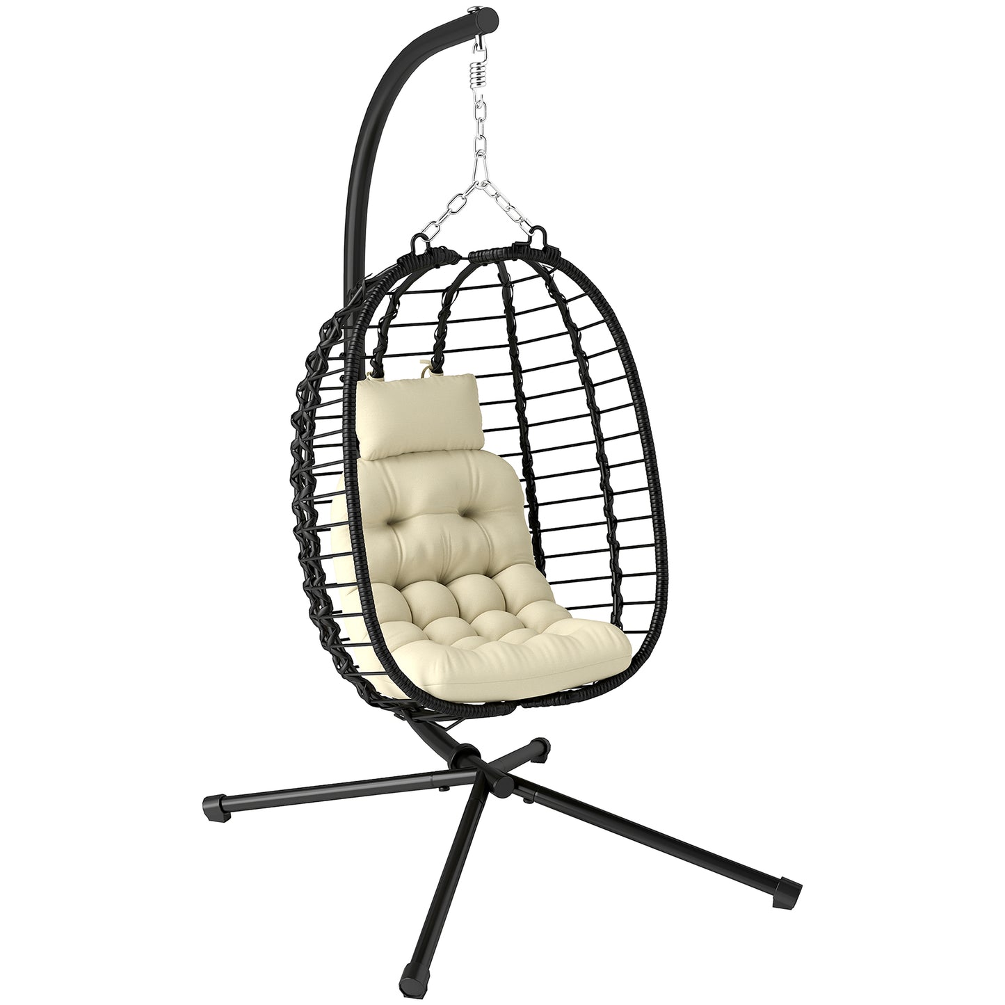 Rattan Hanging Egg Chair, Foldable Wicker Hammock Swing Chair