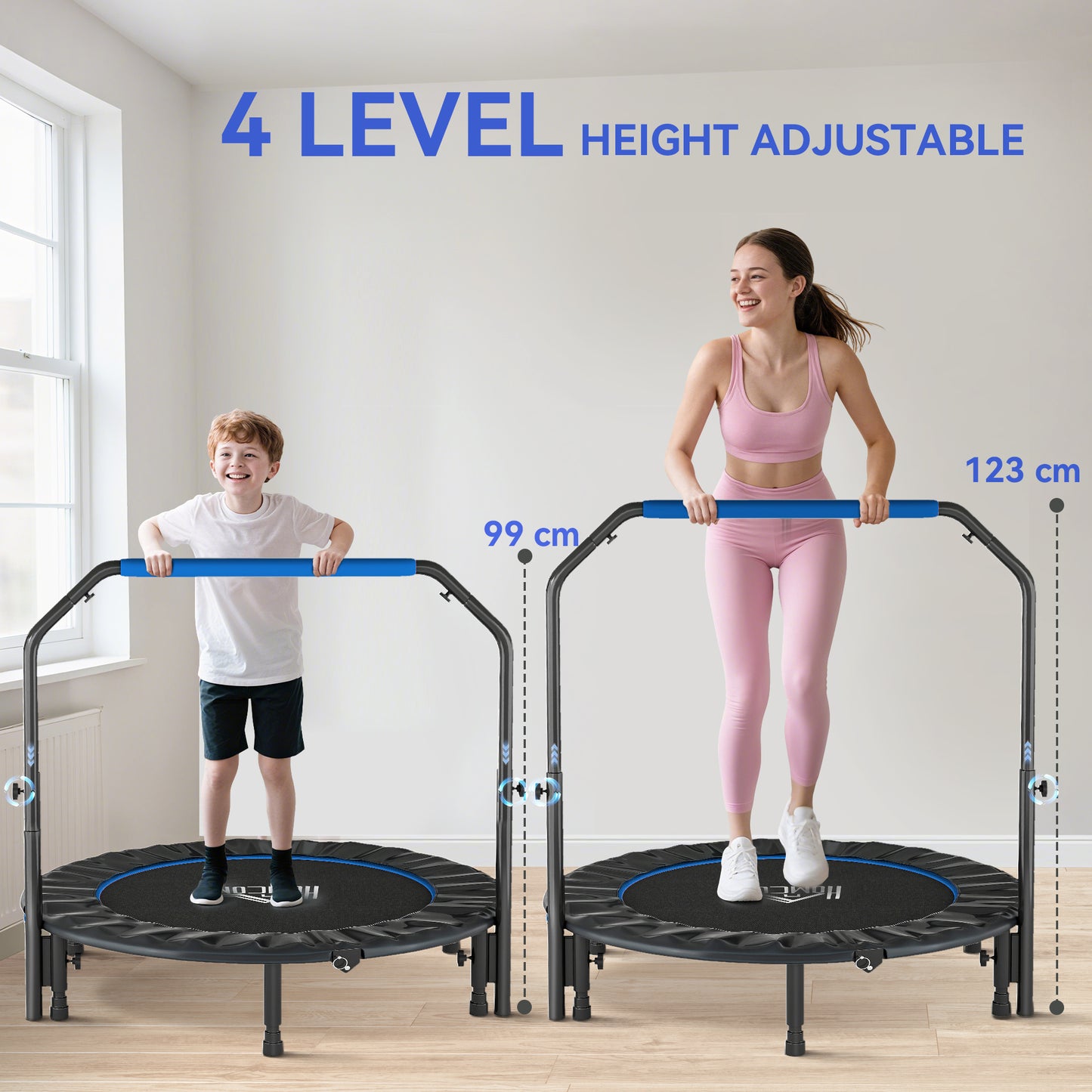 48" Foldable Mini Fitness Trampoline, with Adjustable Foam Handle