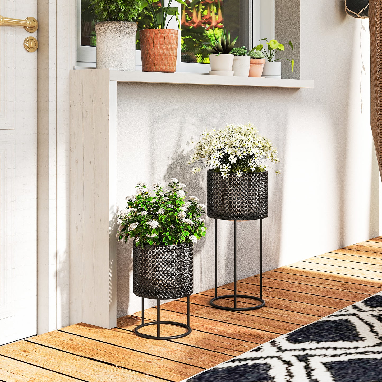 Metal Plant Pots Set of 2 with Hollow Design Flower Planters