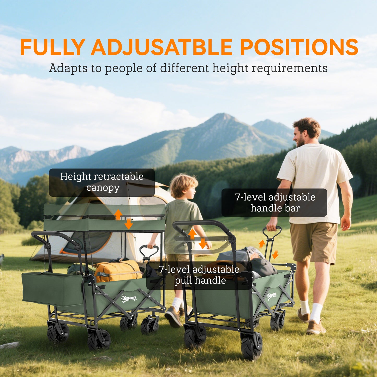 Folding Trolley Cart Storage Wagon Beach Trailer 4 Wheels