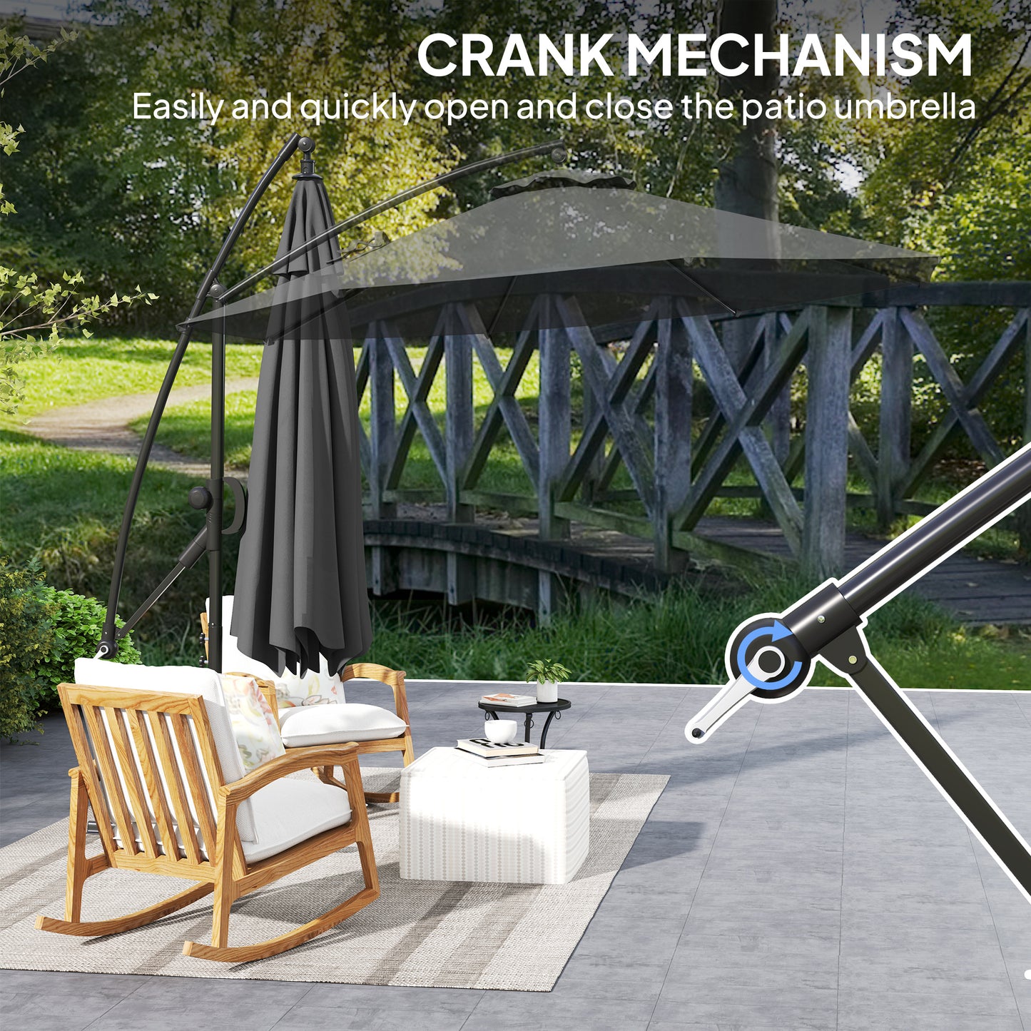 3(m) Garden Cantilever Parasol with Cover and Wind Protection Strap