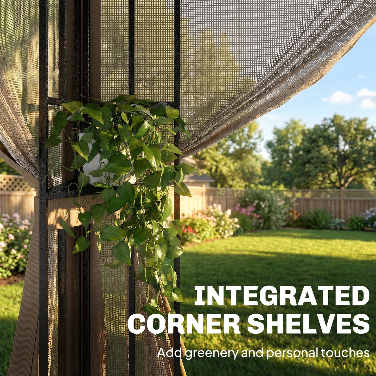 3 x 3.6 m Outdoor Garden Gazebo with Post Shelves