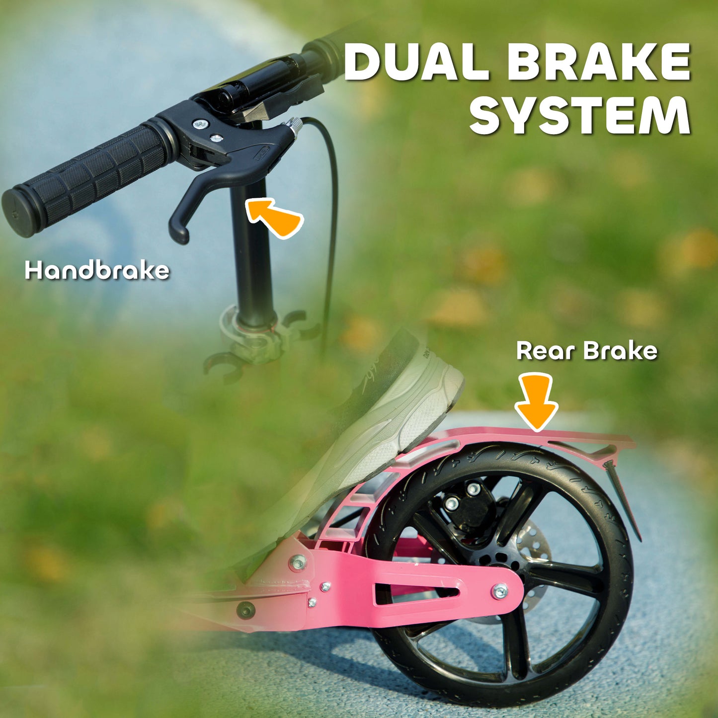 Kids Scooter with Four-Level Adjustable Handlebar, Dual Brake System