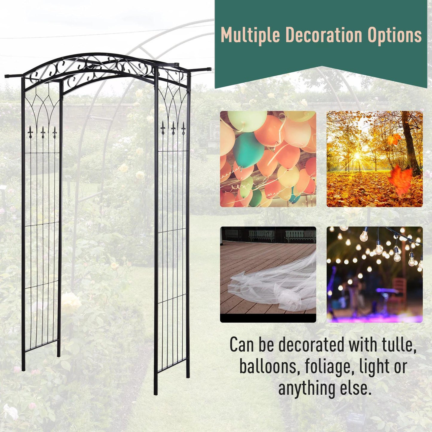 Garden Decorative Metal Arch with Gate Outdoor Patio Trellis Arbor