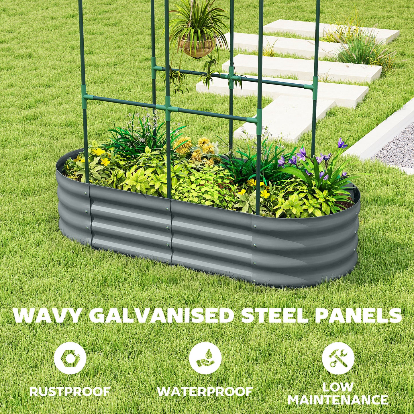 Galvanised Raised Garden Bed with Arched Trellis (1)