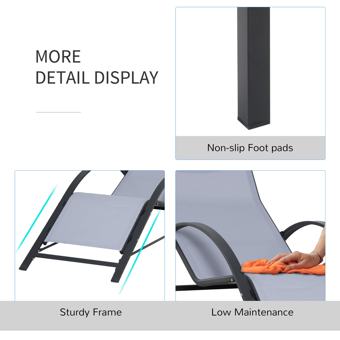 3 Pieces Lounge Chair Set Metal Frame Garden Outdoor Recliner