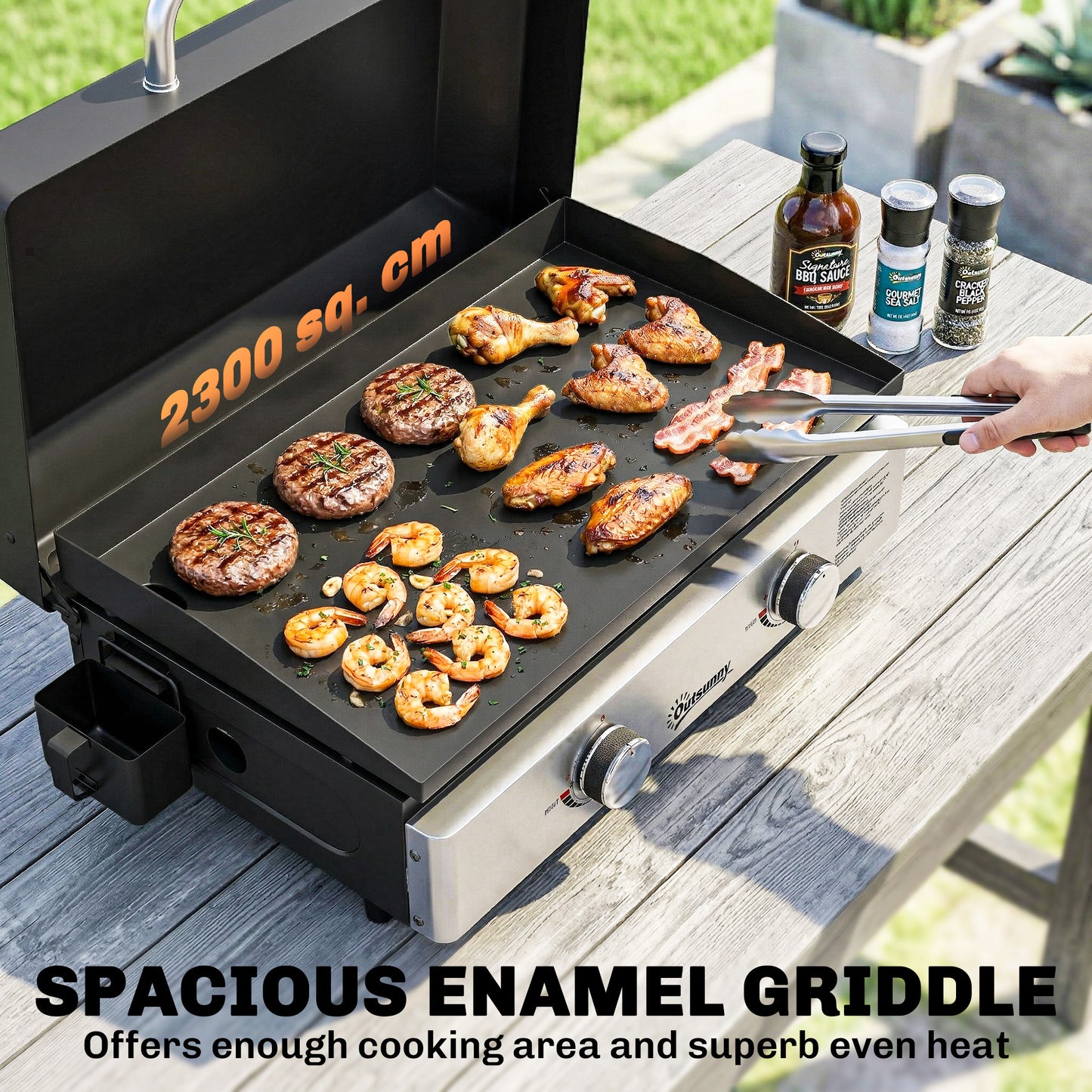 2 Burner Grill Griddle, Portable Gas Plancha, 6 kW