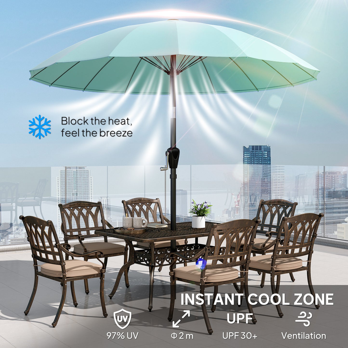 2 m Shanghai Garden Parasol Umbrella with 16 Fibreglass Ribs
